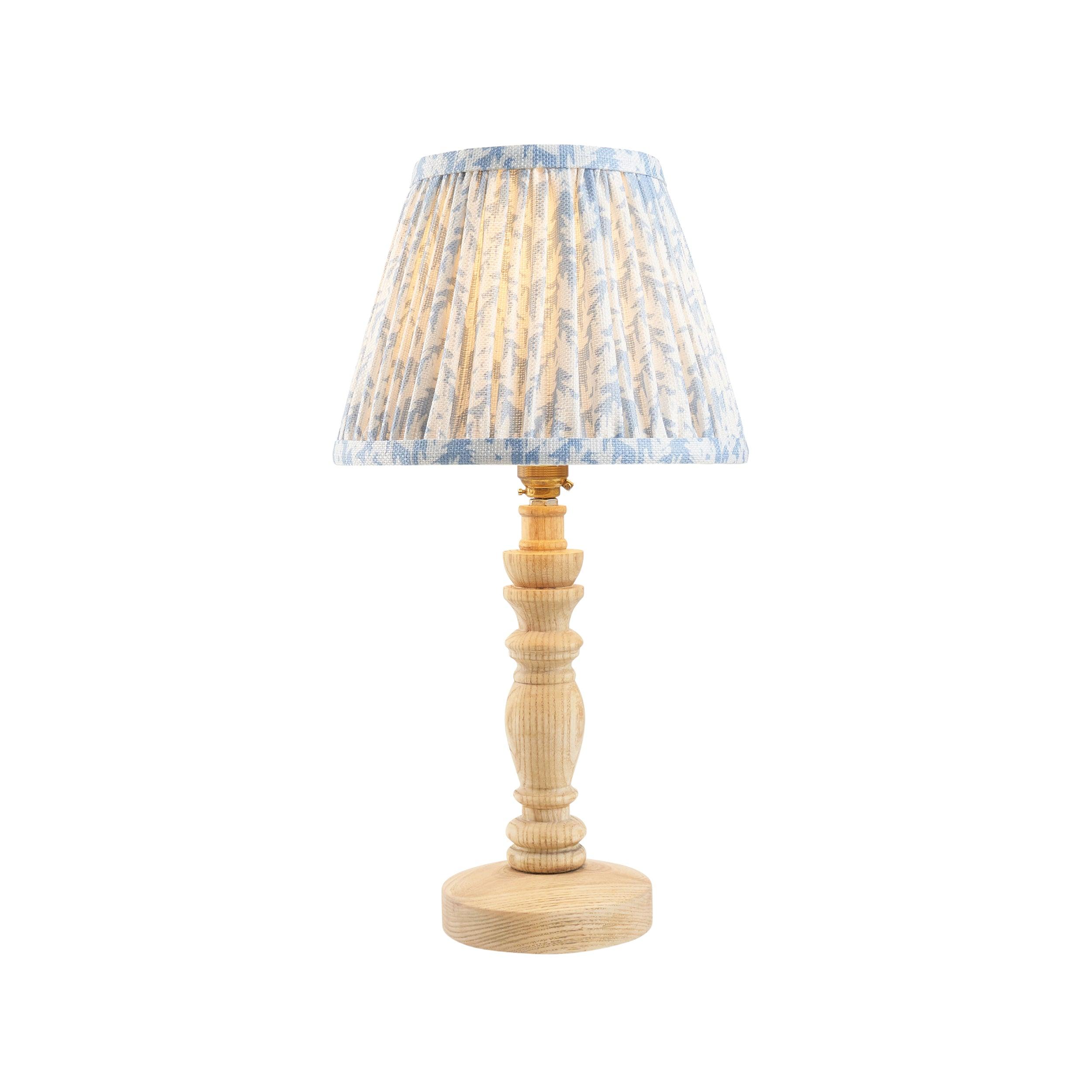 Bibury Wooden Table Lamp & Leaf 20cm Shell Bay Blue Shade