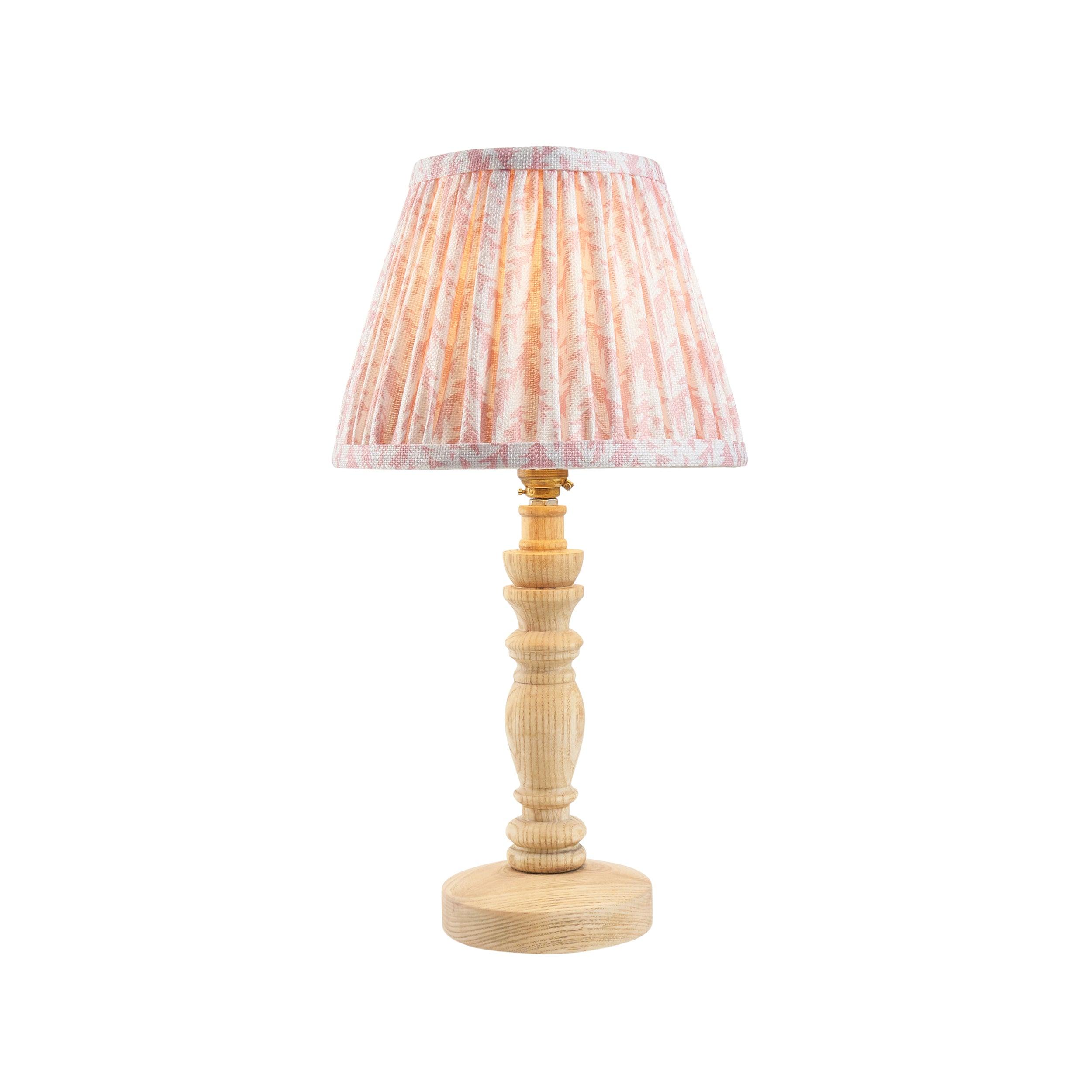 Bibury Wooden Table Lamp & Leaf 20cm Peachy Keen Shade