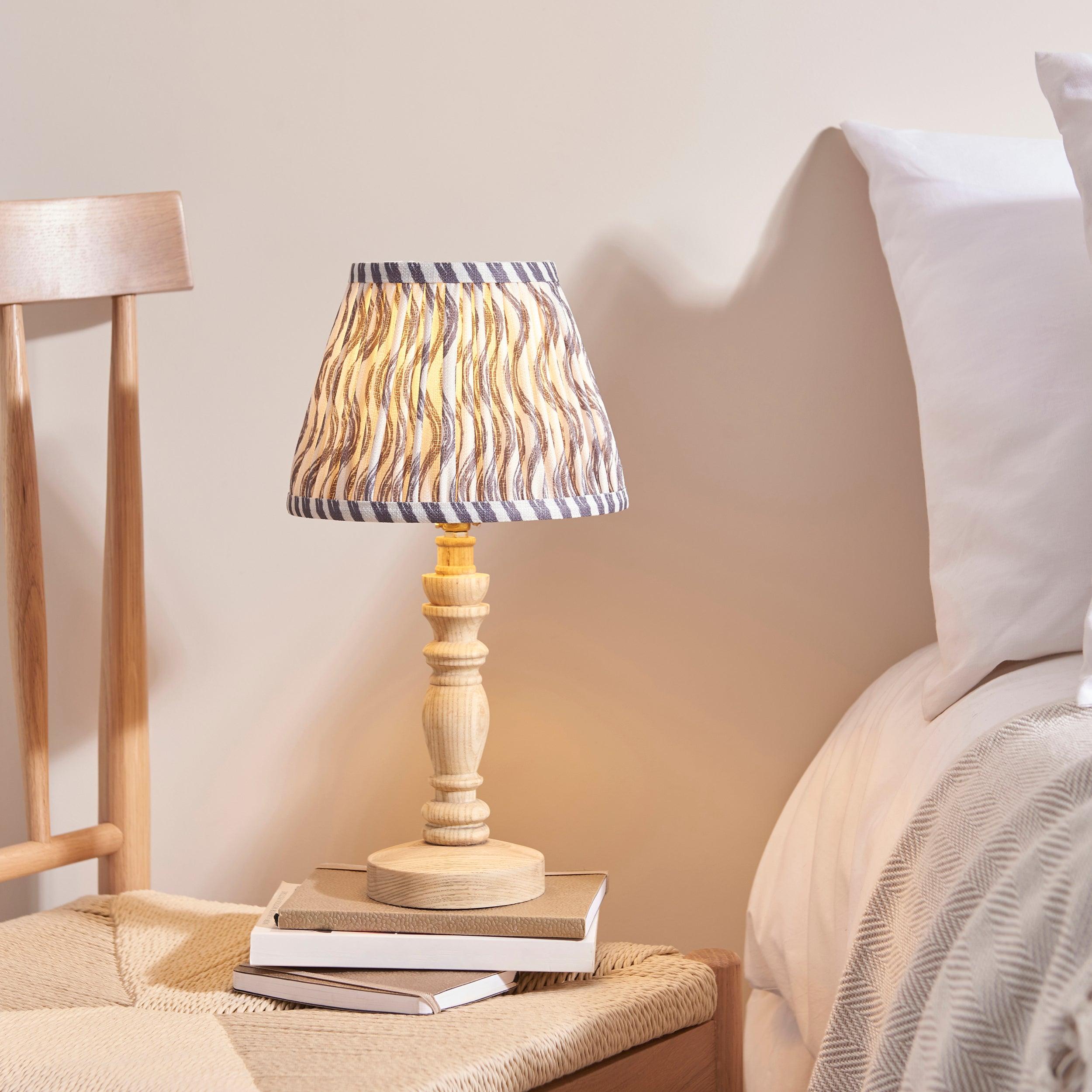 Bibury Wooden Table Lamp & Ripple 20cm Pearl Grey Shade