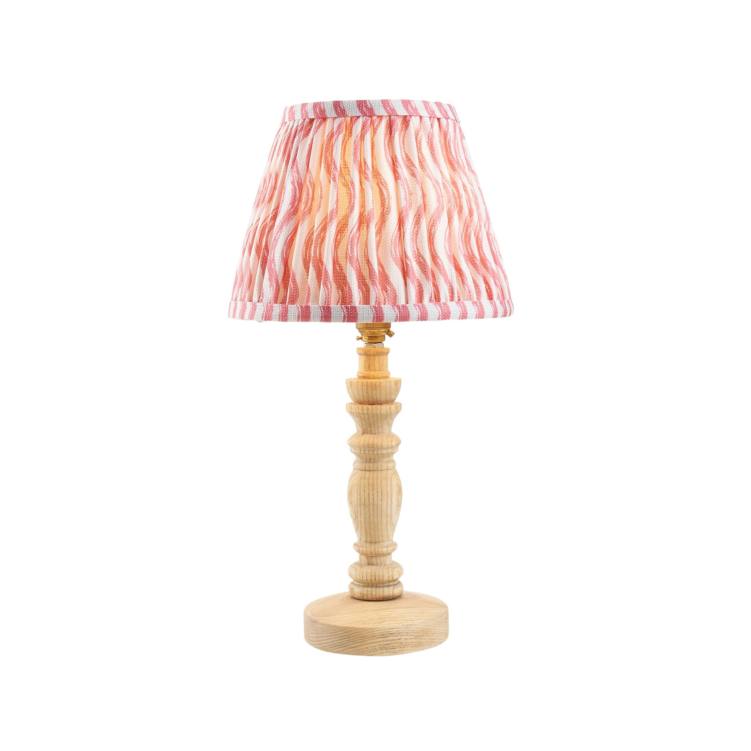 Bibury Wooden Table Lamp & Ripple 20cm Coral Pink Shade