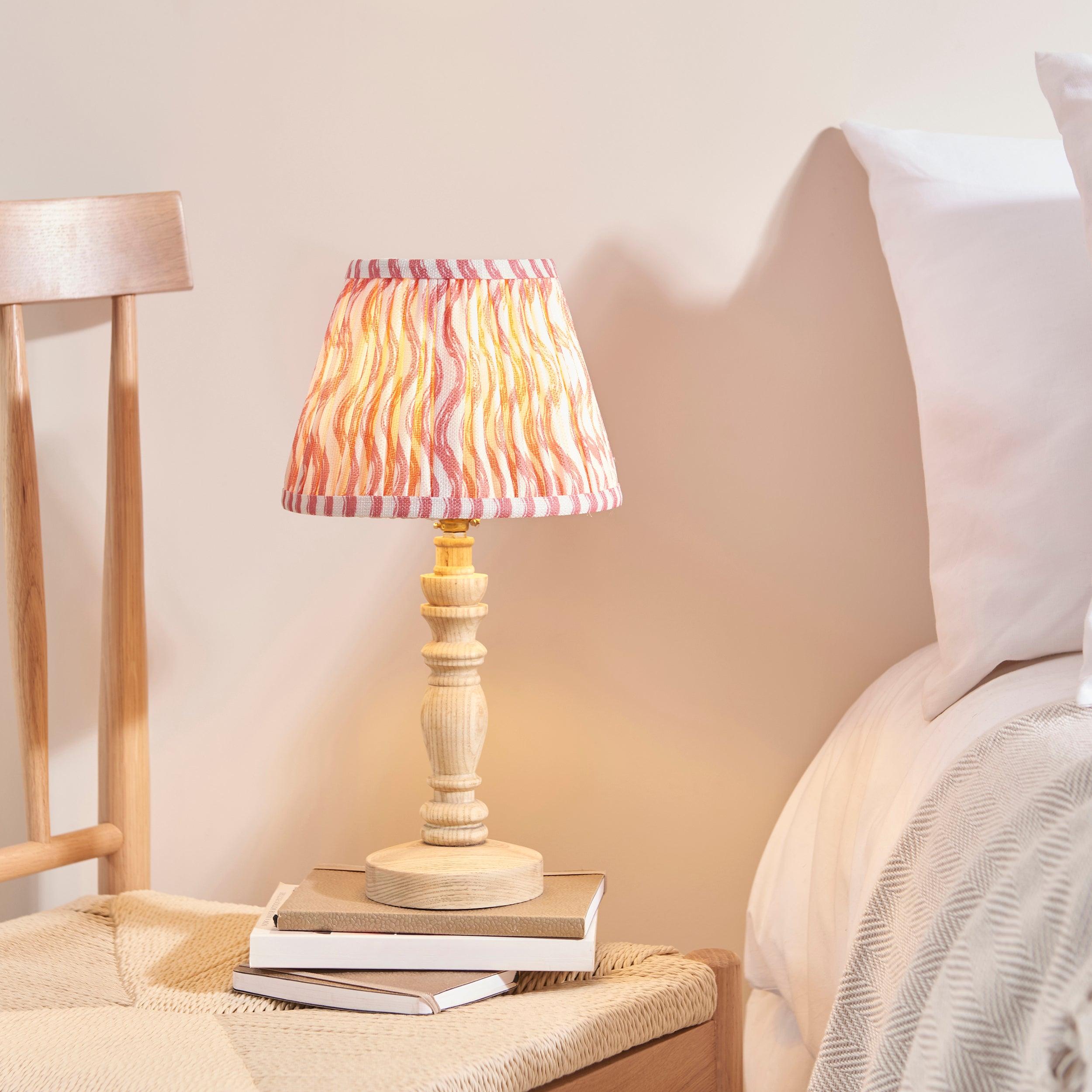 Bibury Wooden Table Lamp & Ripple 20cm Coral Pink Shade