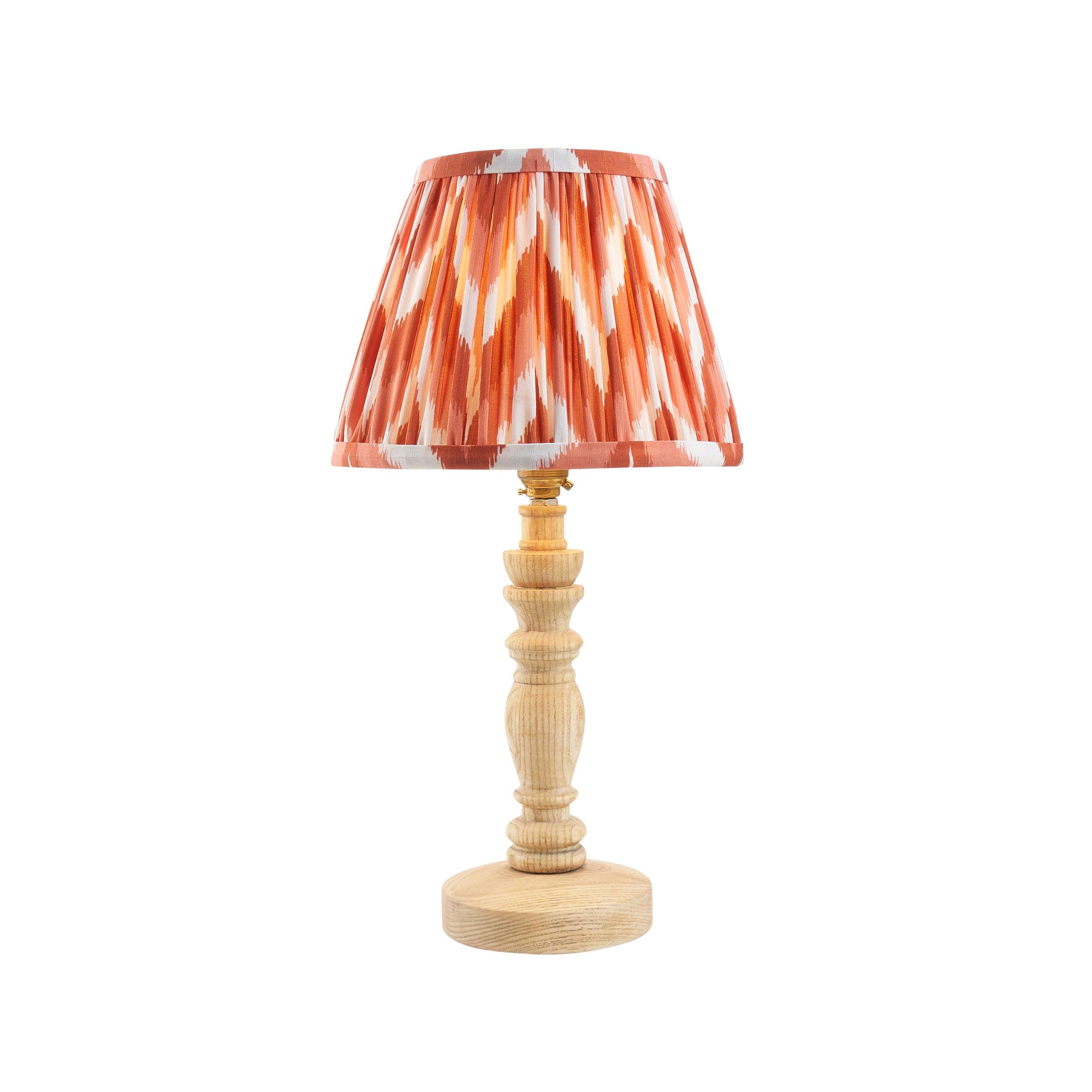 Bibury Wooden Table Lamp & Zigzag 20cm Apricot Orange Shade