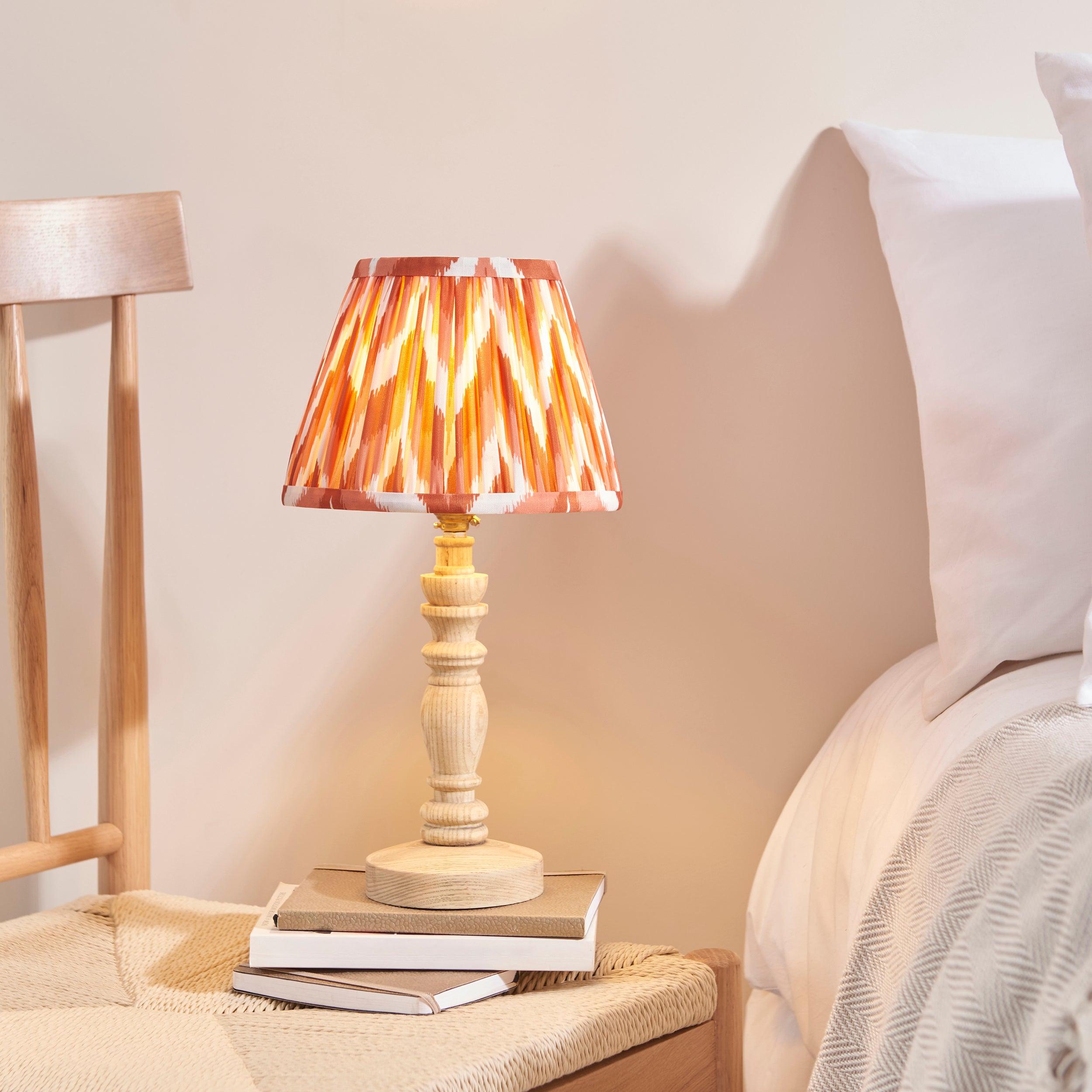 Bibury Wooden Table Lamp & Zigzag 20cm Apricot Orange Shade