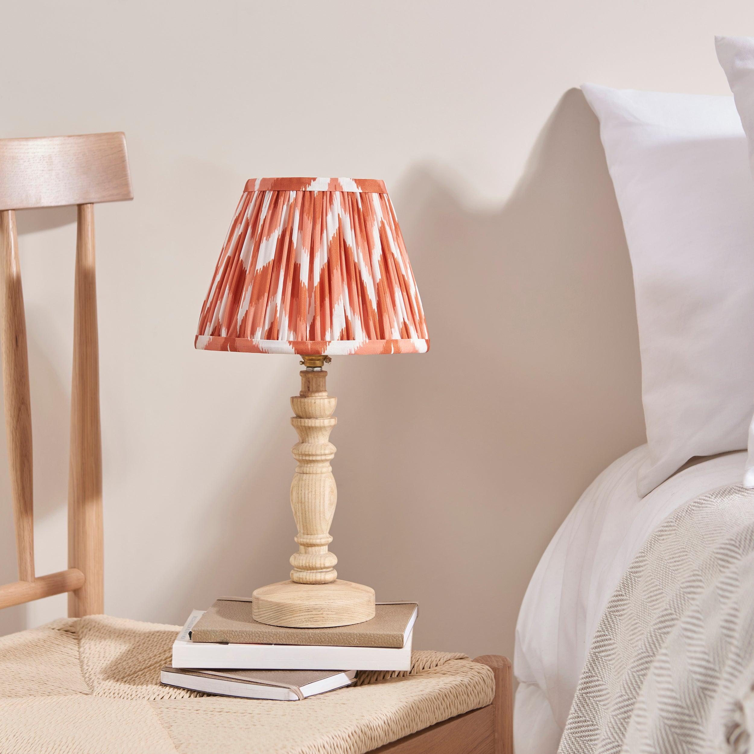 Bibury Wooden Table Lamp & Zigzag 20cm Apricot Orange Shade