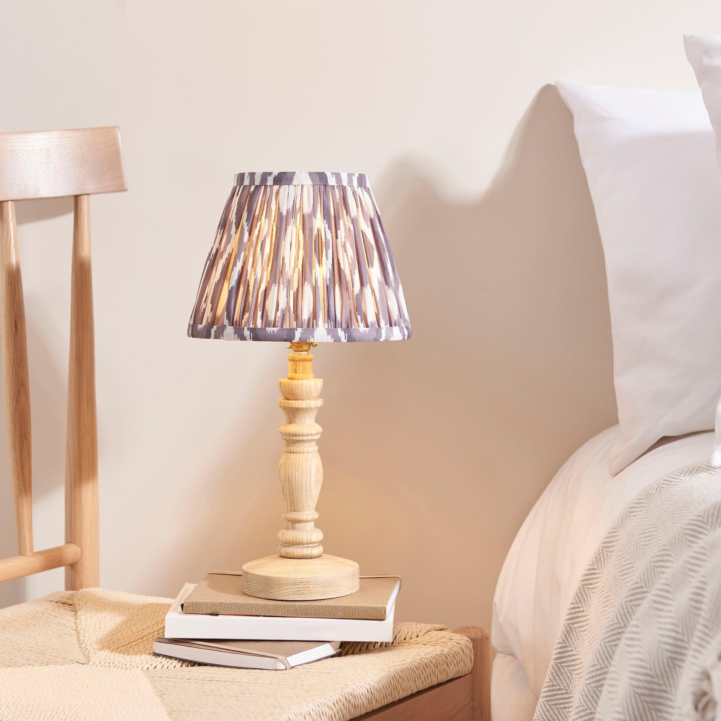 Bibury Wooden Table Lamp & Ikat 20cm Pearl Grey Shade
