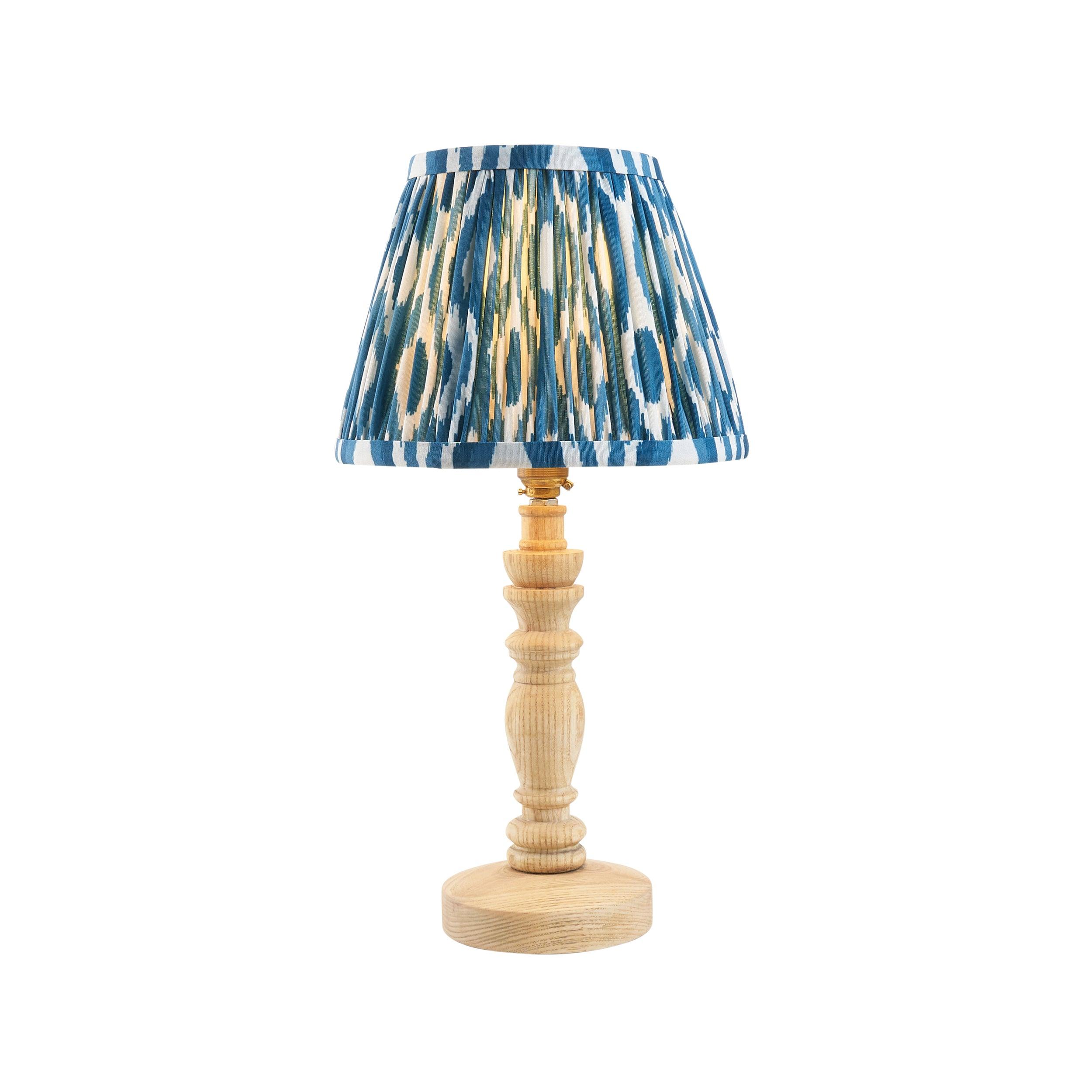 Bibury Wooden Table Lamp & Ikat 20cm Marlin Blue Shade
