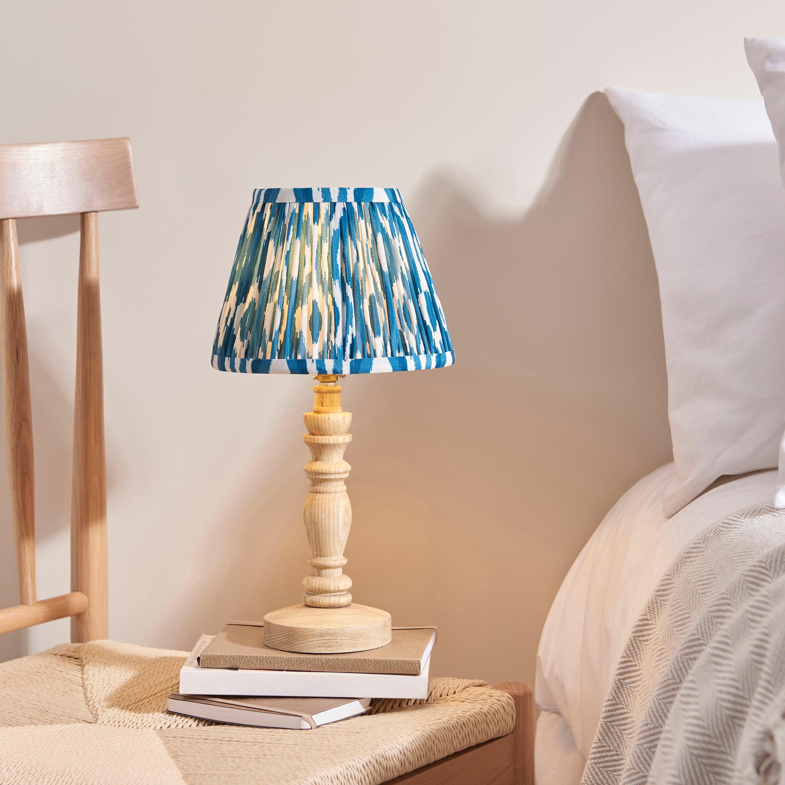 Bibury Wooden Table Lamp & Ikat 20cm Marlin Blue Shade