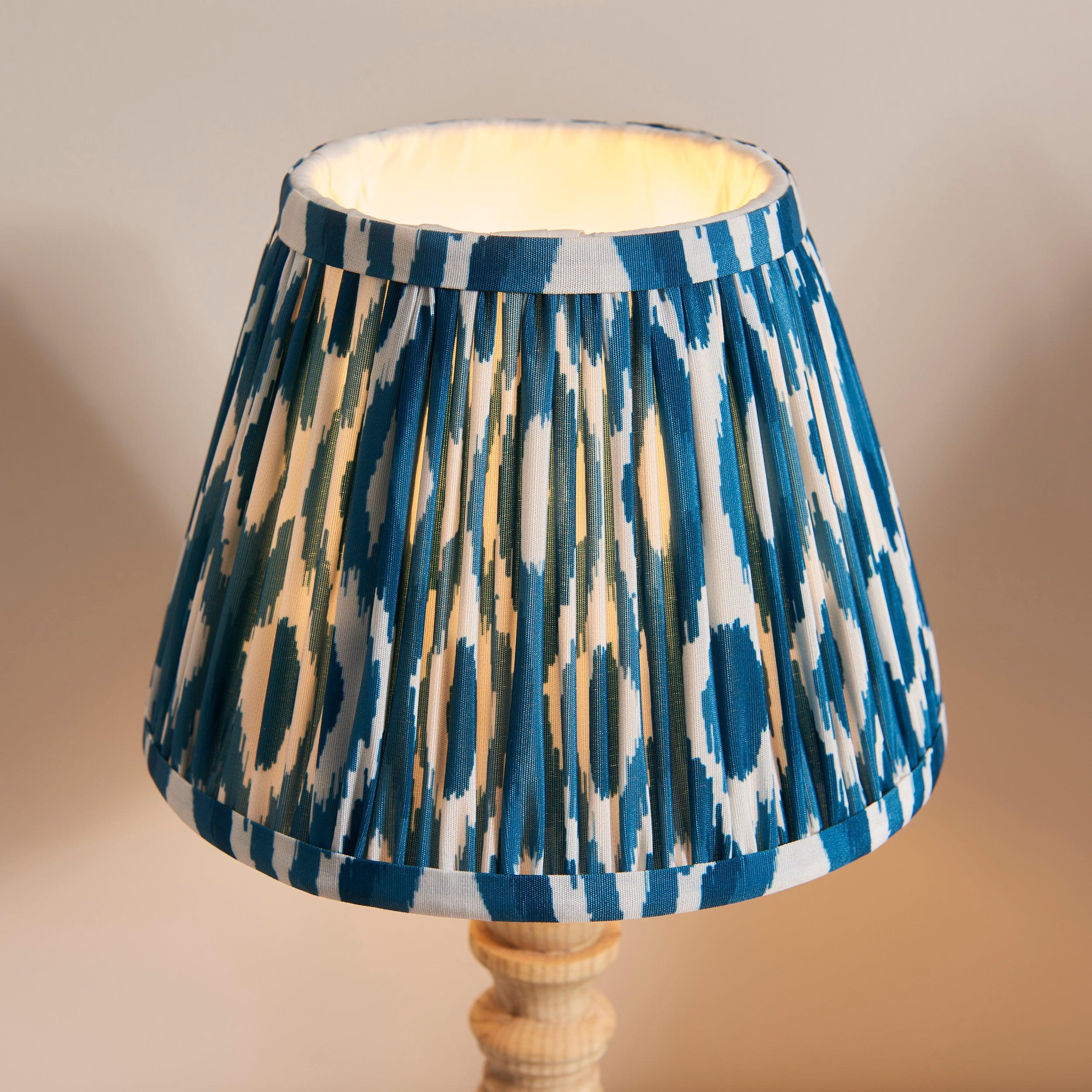 Bibury Wooden Table Lamp & Ikat 20cm Marlin Blue Shade