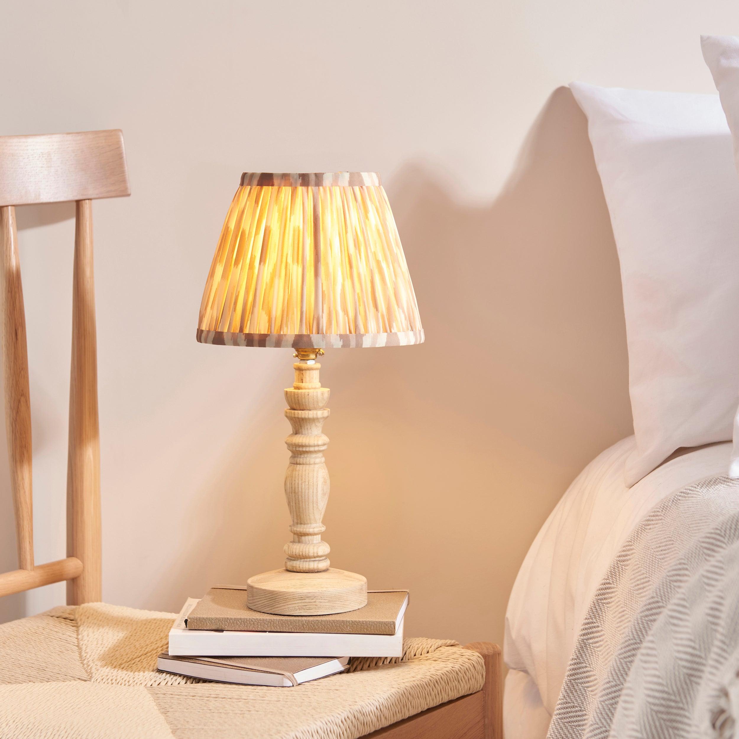 Bibury Wooden Table Lamp & Ikat 20cm Neutral Shade