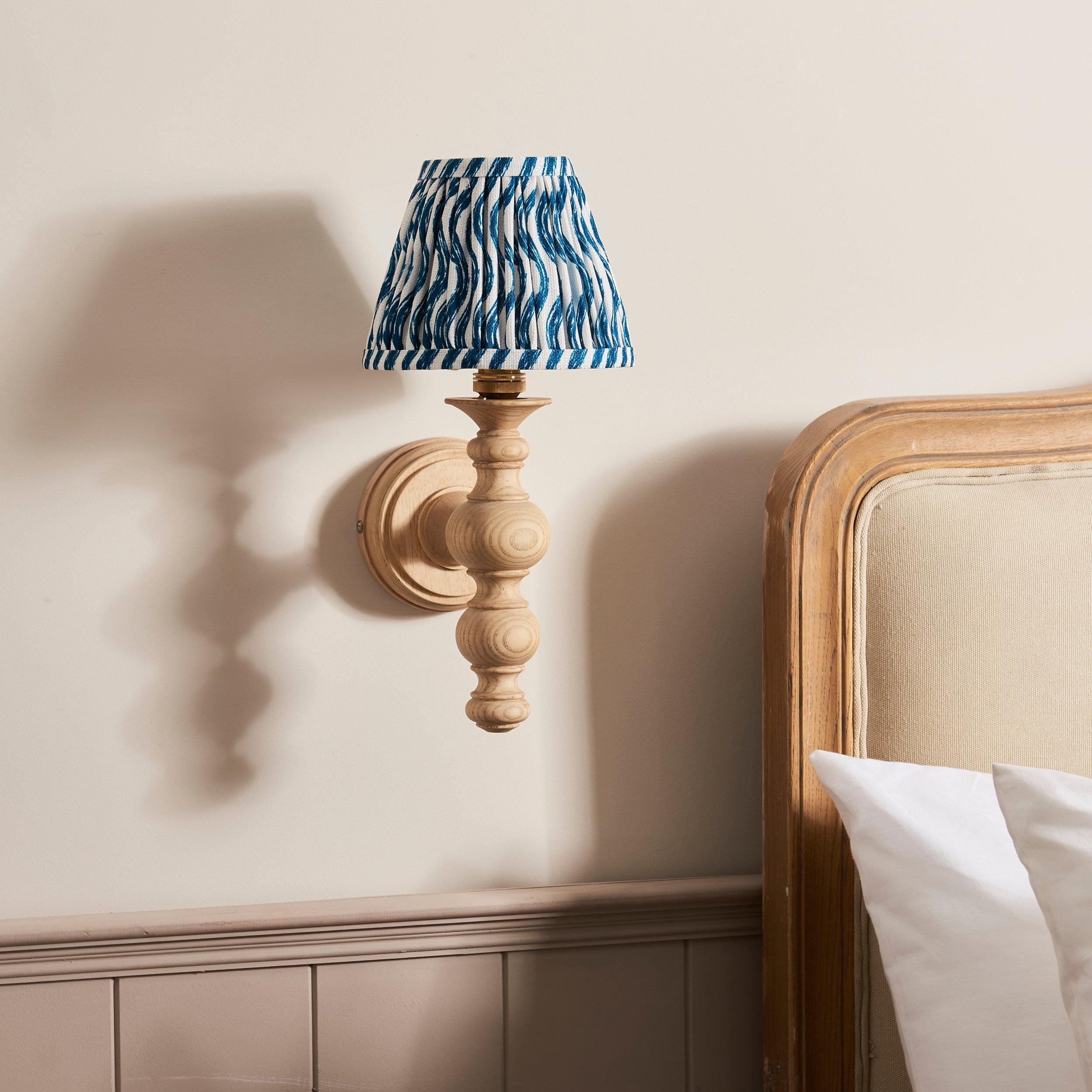Bibury Wooden Wall Light & Ripple 16cm Marlin Blue Shade