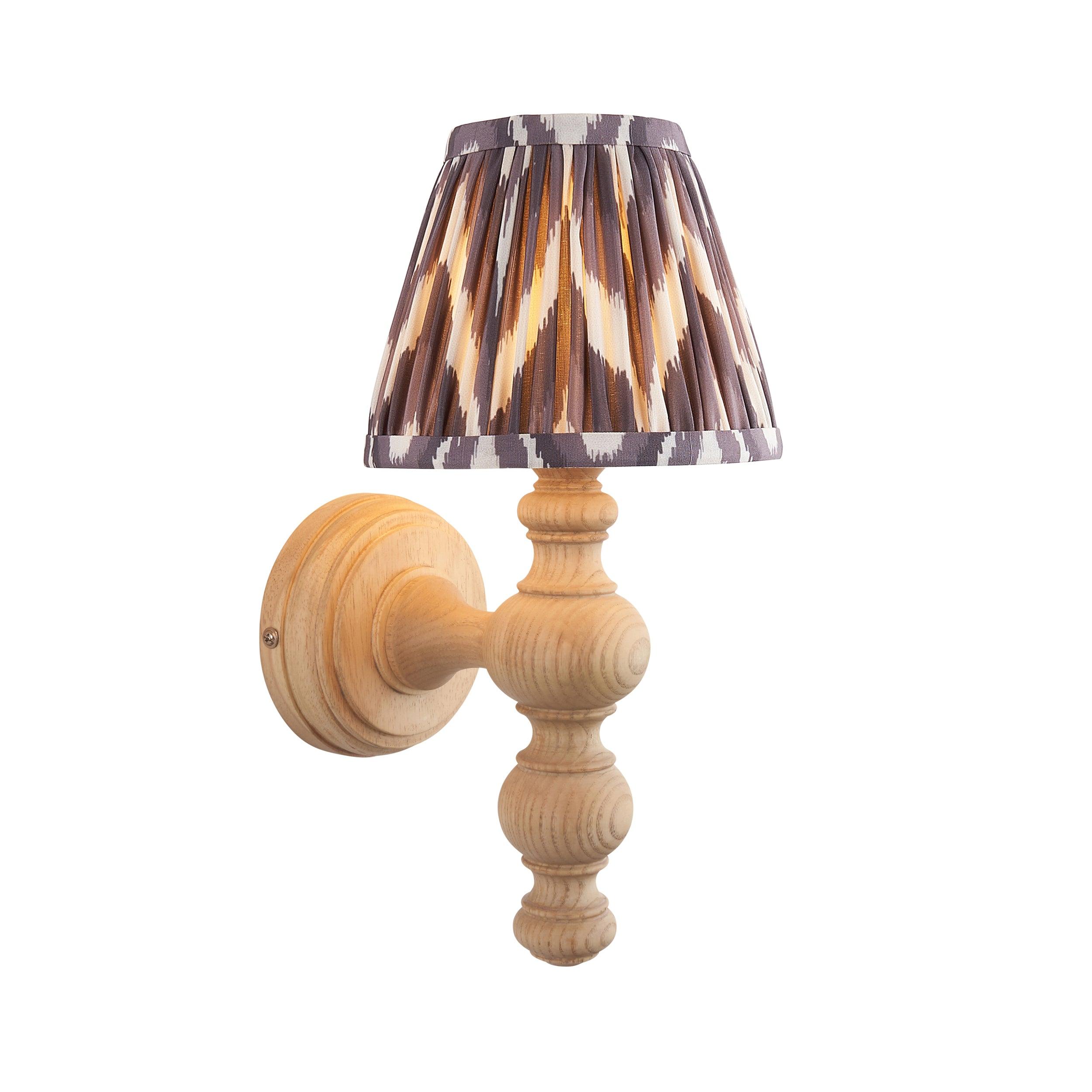 Bibury Wooden Wall Light & Zigzag 16cm Pearl Grey Shade