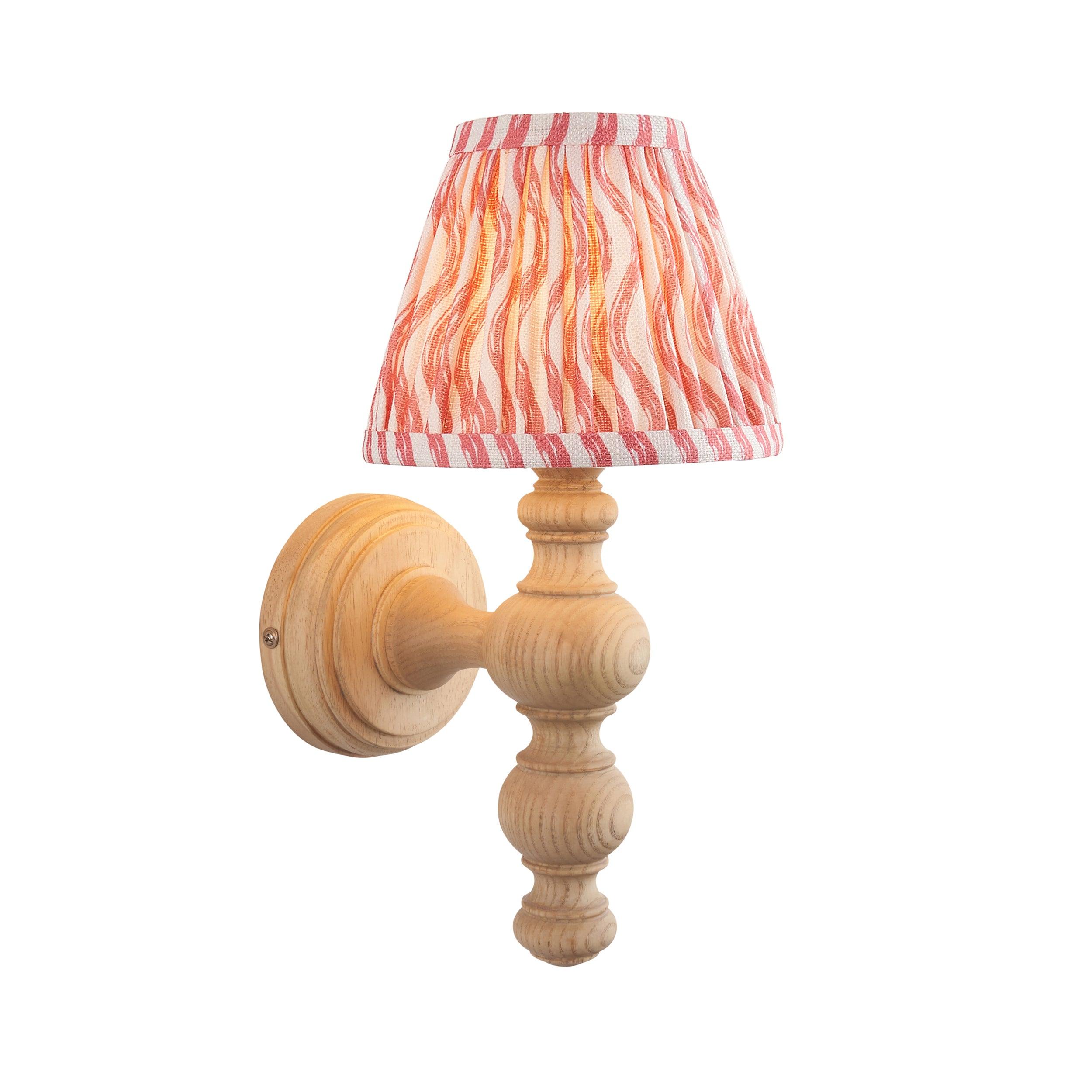 Bibury Wooden Wall Light & Ripple 16cm Coral Pink Shade
