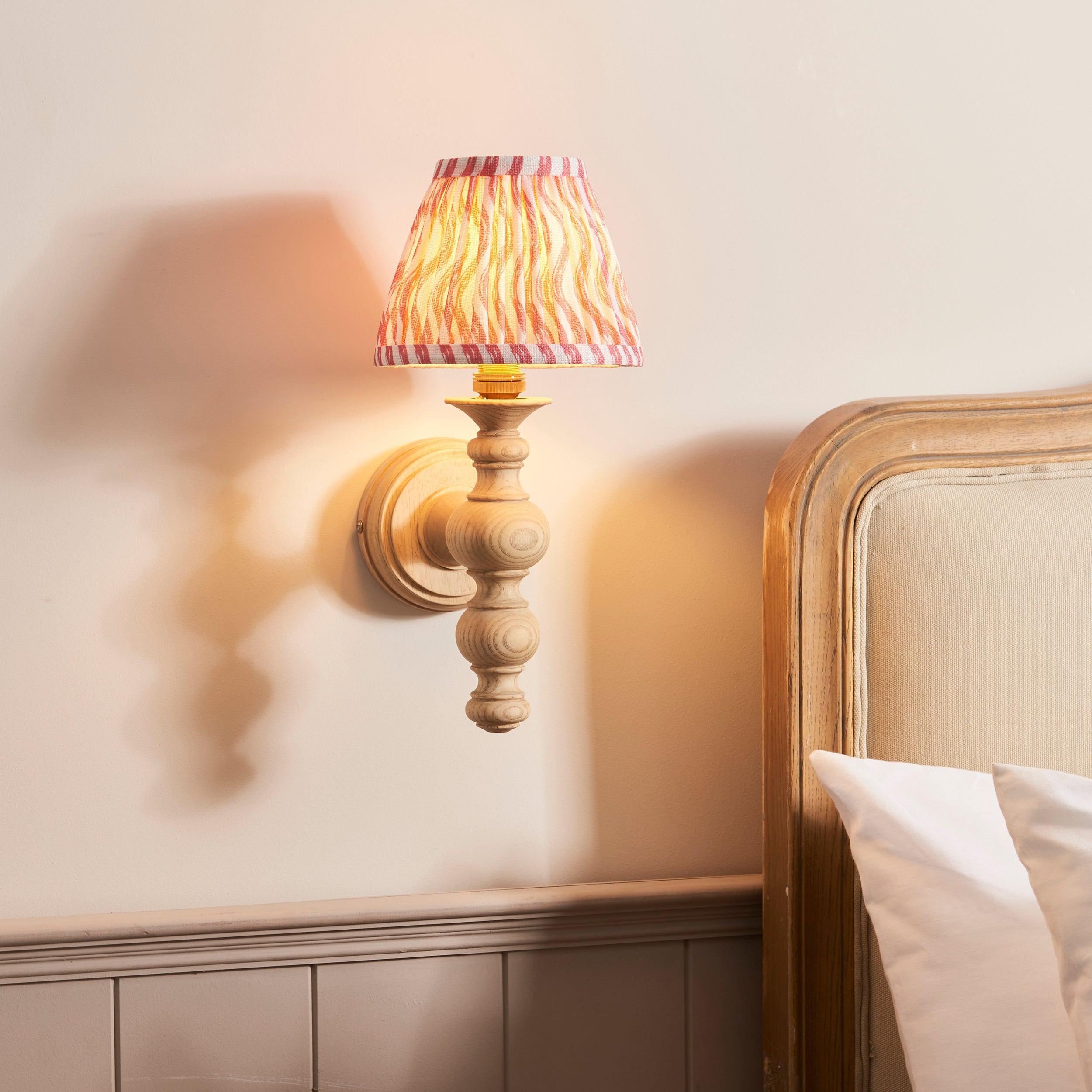 Bibury Wooden Wall Light & Ripple 16cm Coral Pink Shade