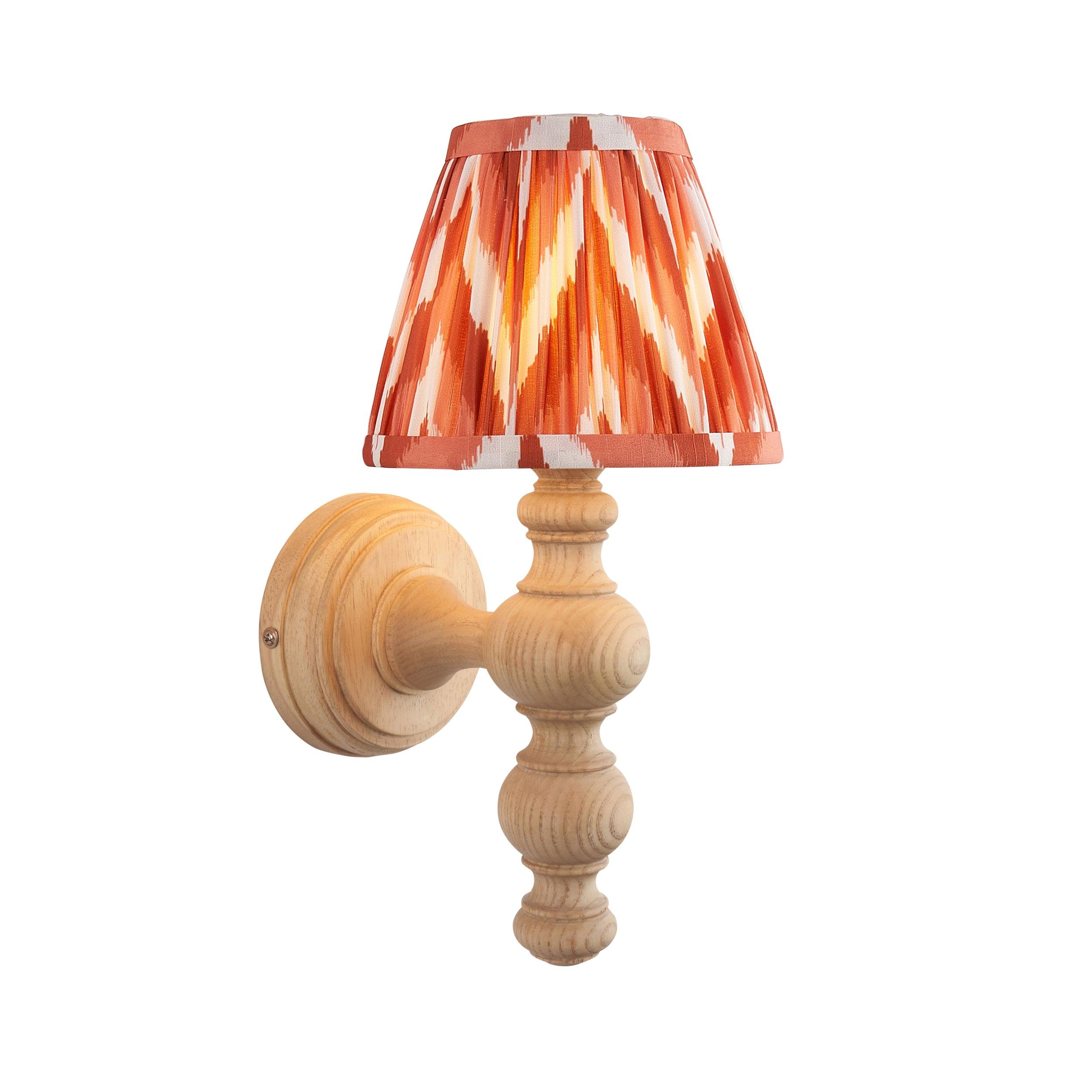 Bibury Wooden Wall Light & Zigzag 16cm Apricot Orange Shade