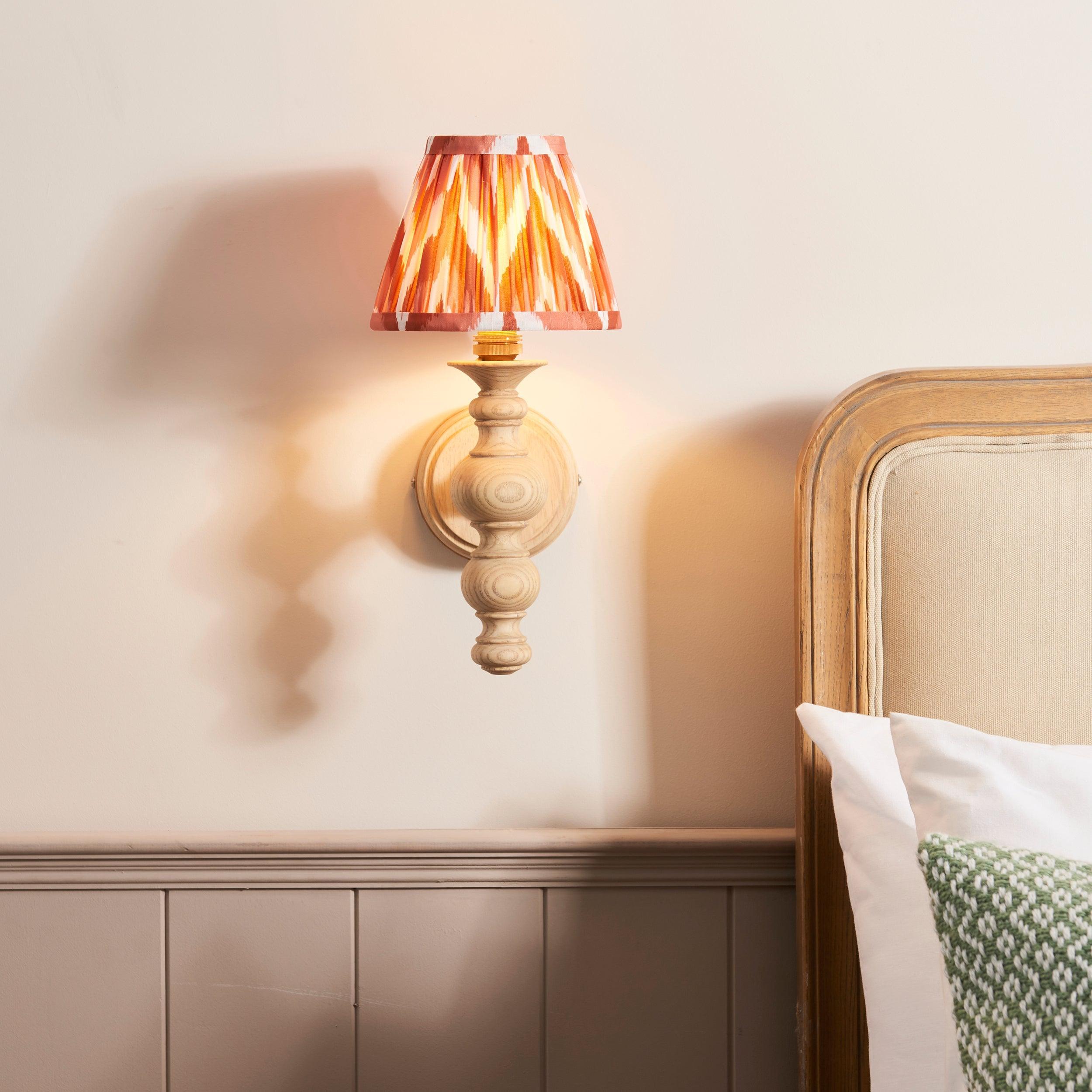 Bibury Wooden Wall Light & Zigzag 16cm Apricot Orange Shade