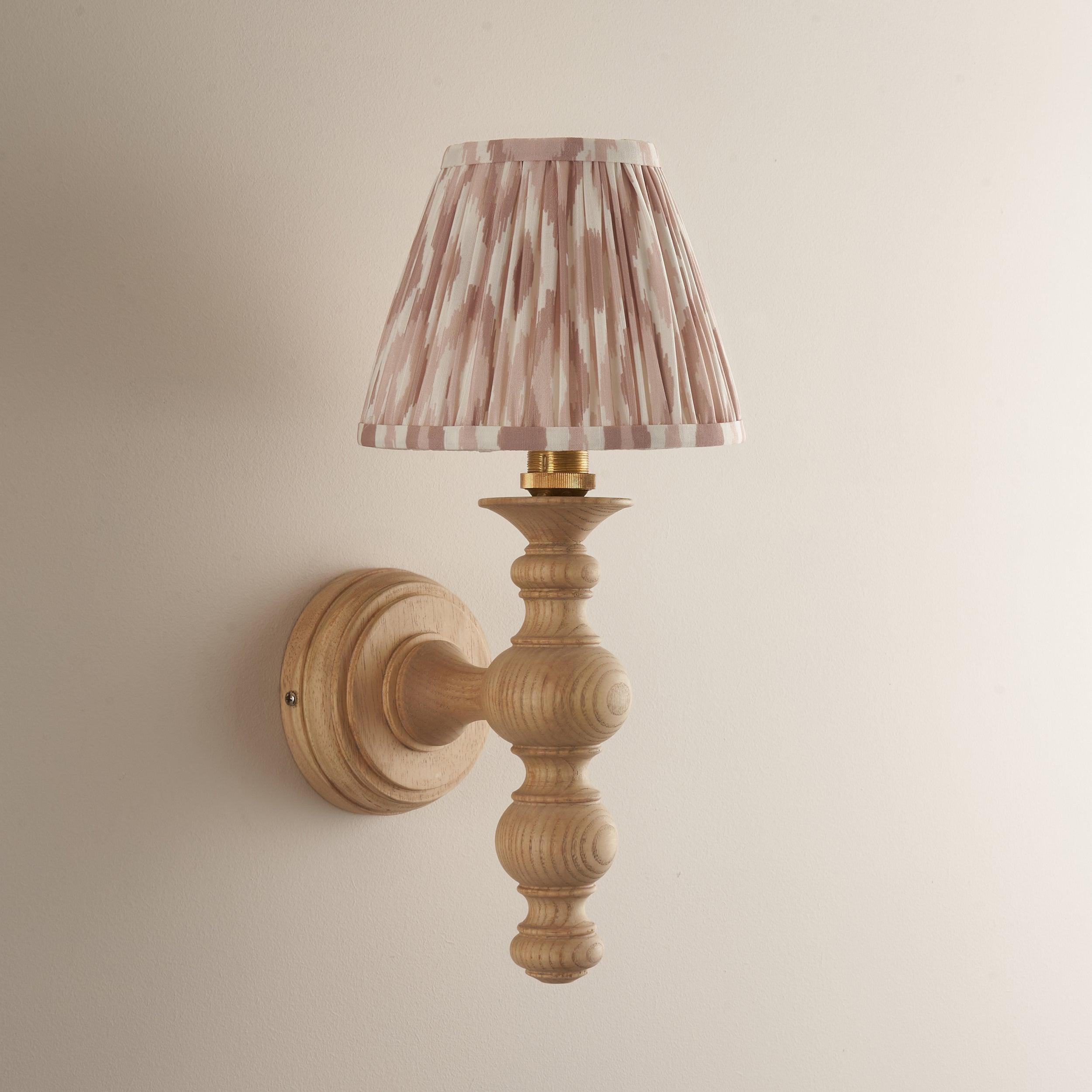 Bibury Wooden Wall Light & Ikat 16cm Neutral Shade