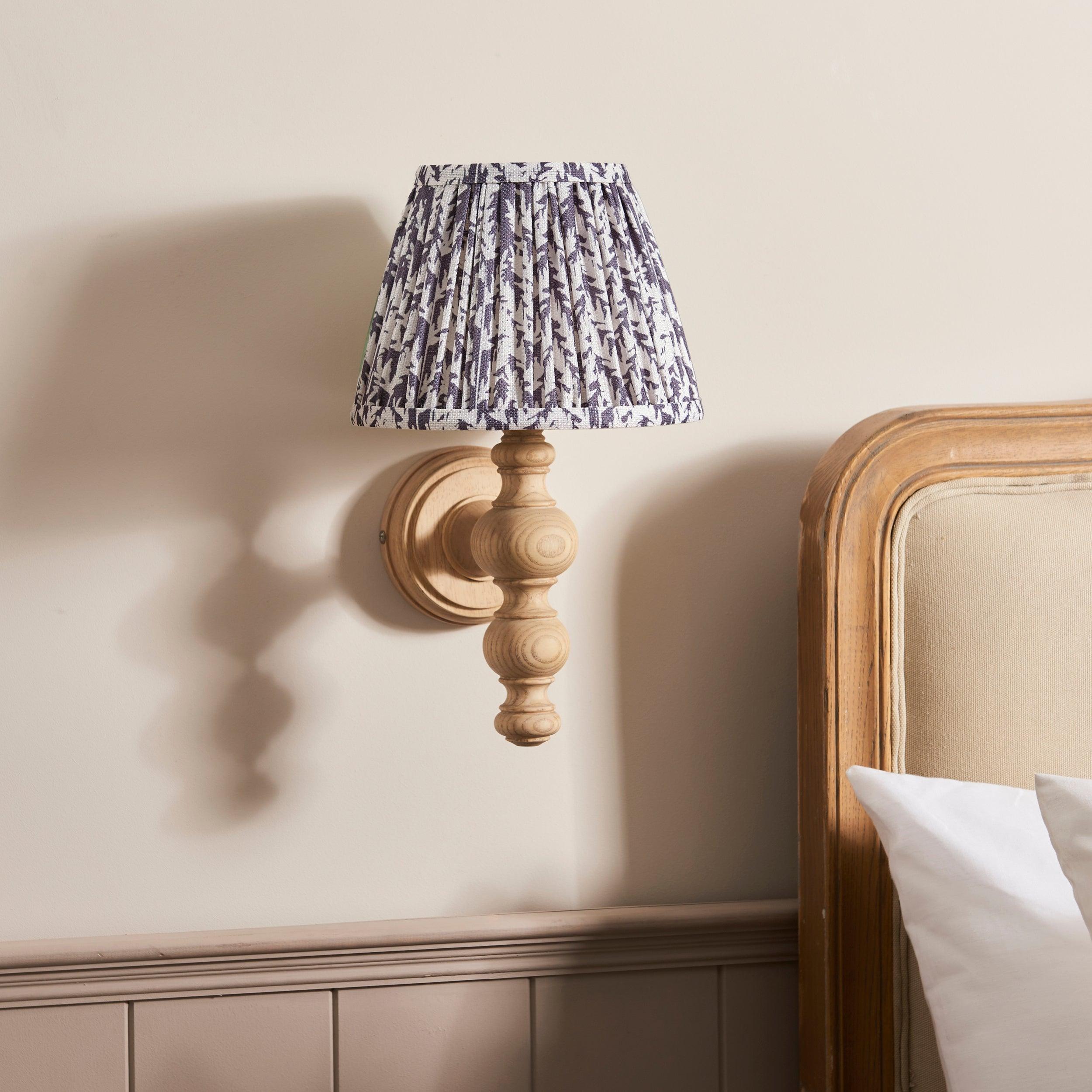 Bibury Wooden Wall Light & Leaf 20cm Pearl Grey Shade