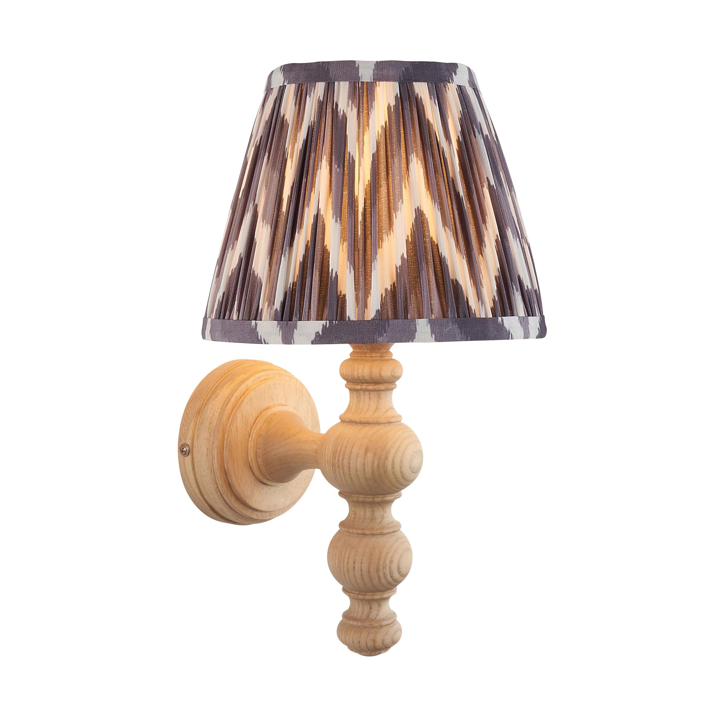 Bibury Wooden Wall Light & Zigzag 20cm Pearl Grey Shade
