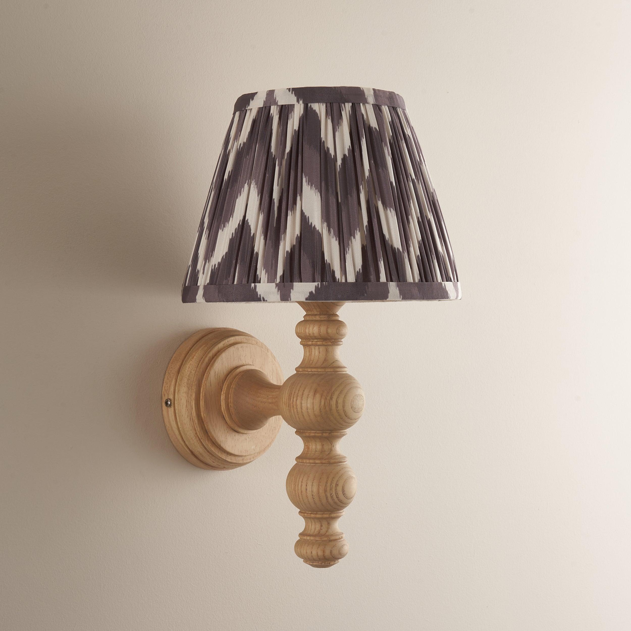 Bibury Wooden Wall Light & Zigzag 20cm Pearl Grey Shade