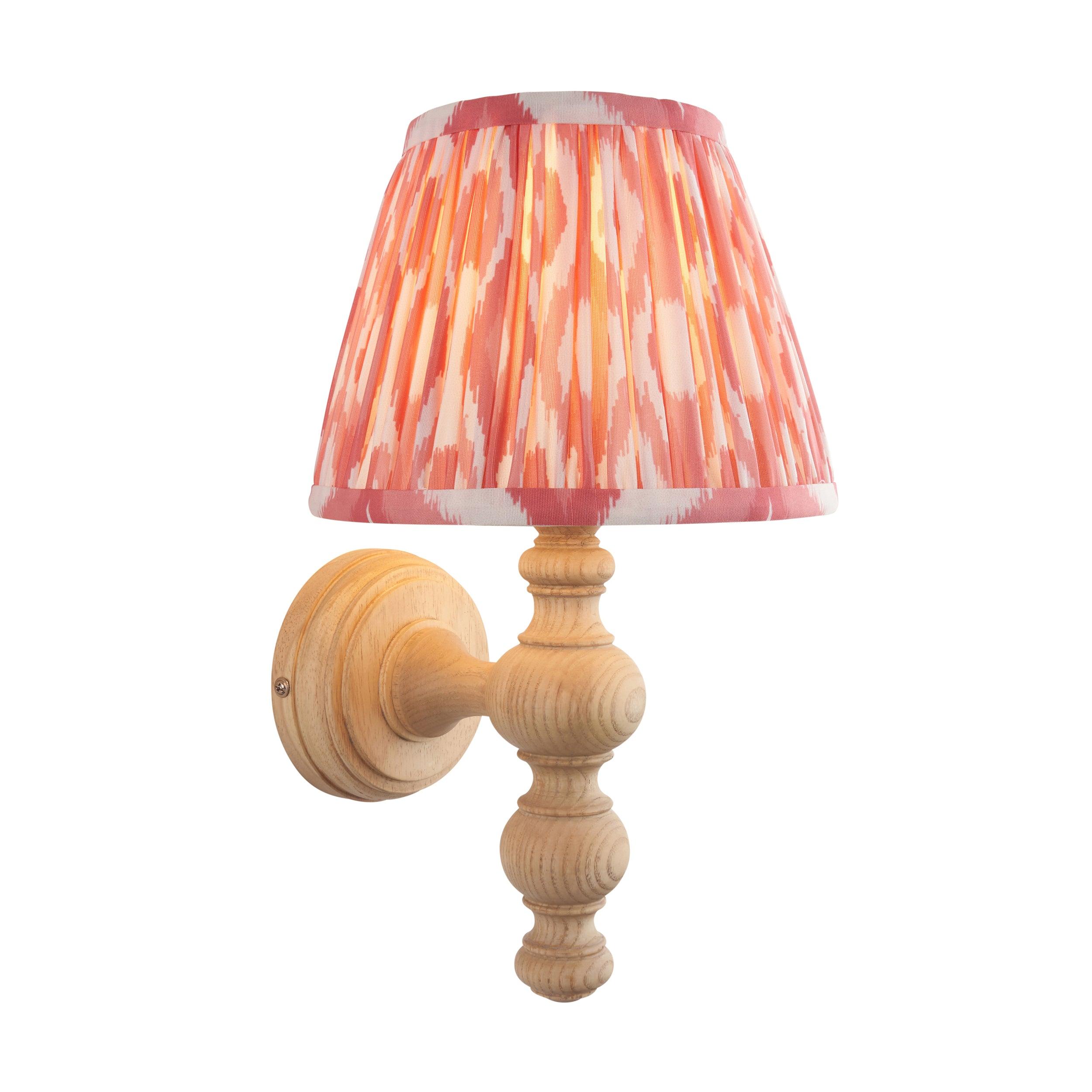 Bibury Wooden Wall Light & Ikat 20cm Coral Pink Shade