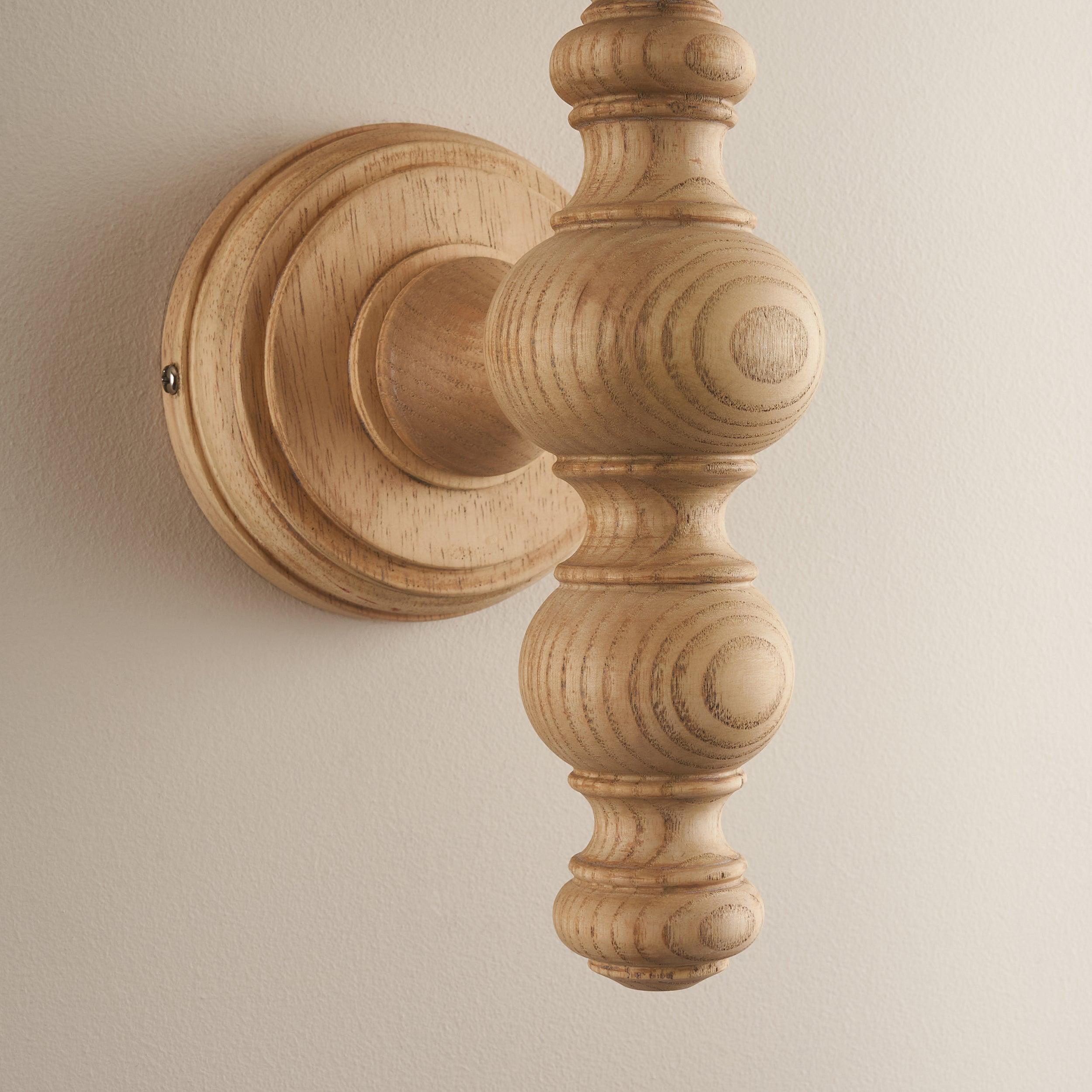 Bibury Wooden Wall Light & Ikat 20cm Coral Pink Shade