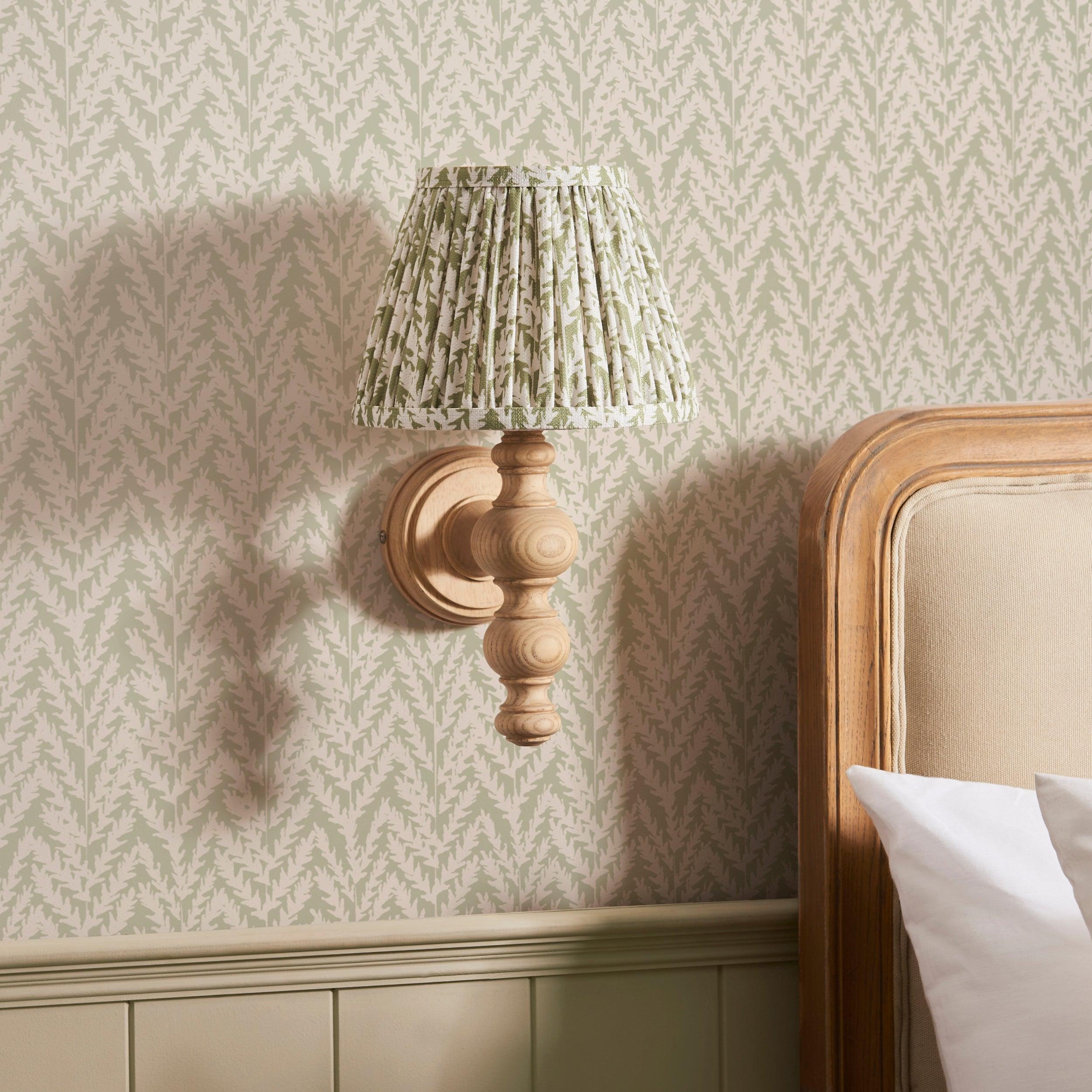 Bibury Wooden Wall Light & Leaf 20cm Herb Garden Green Shade