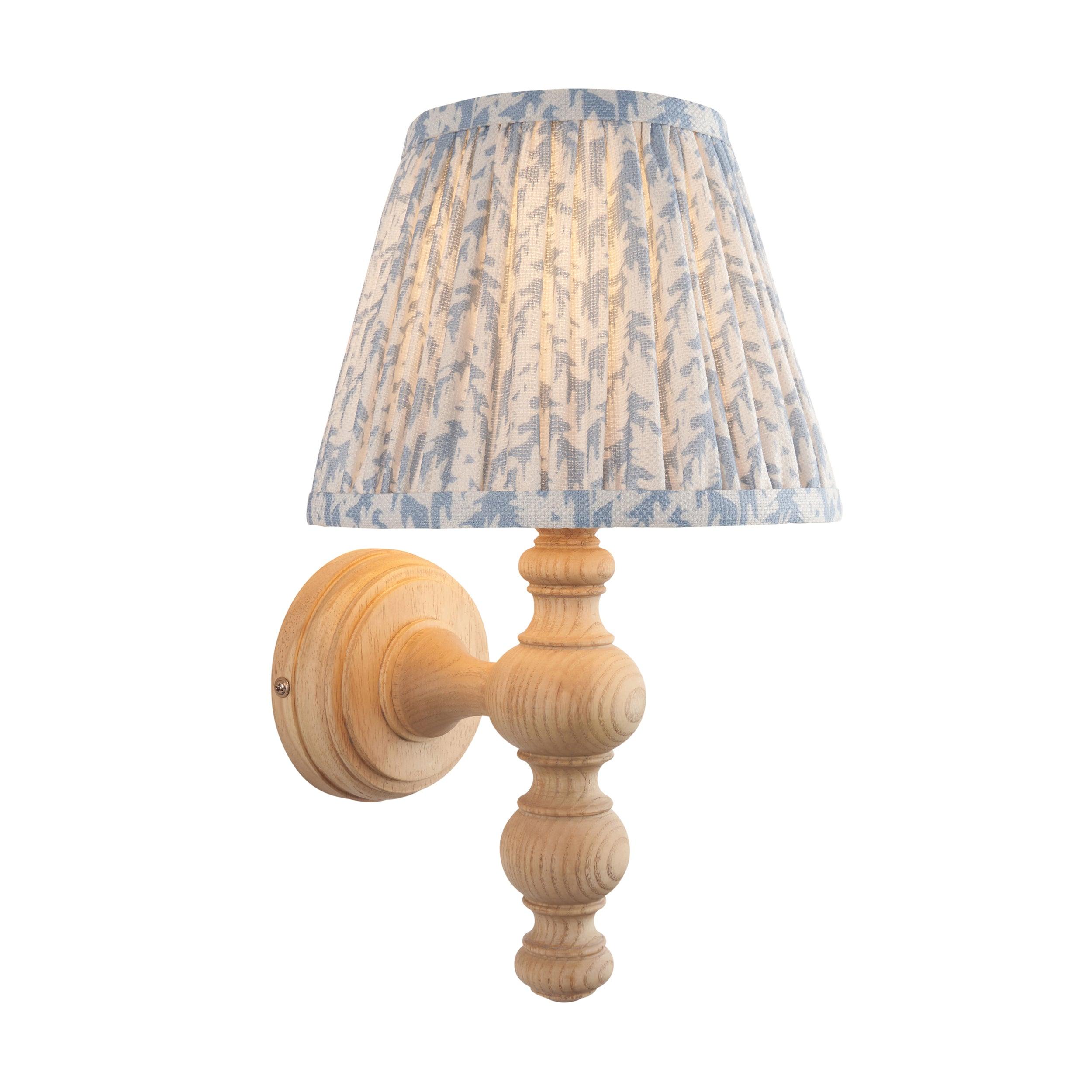 Bibury Wooden Wall Light & Leaf 20cm Shell Bay Blue Shade