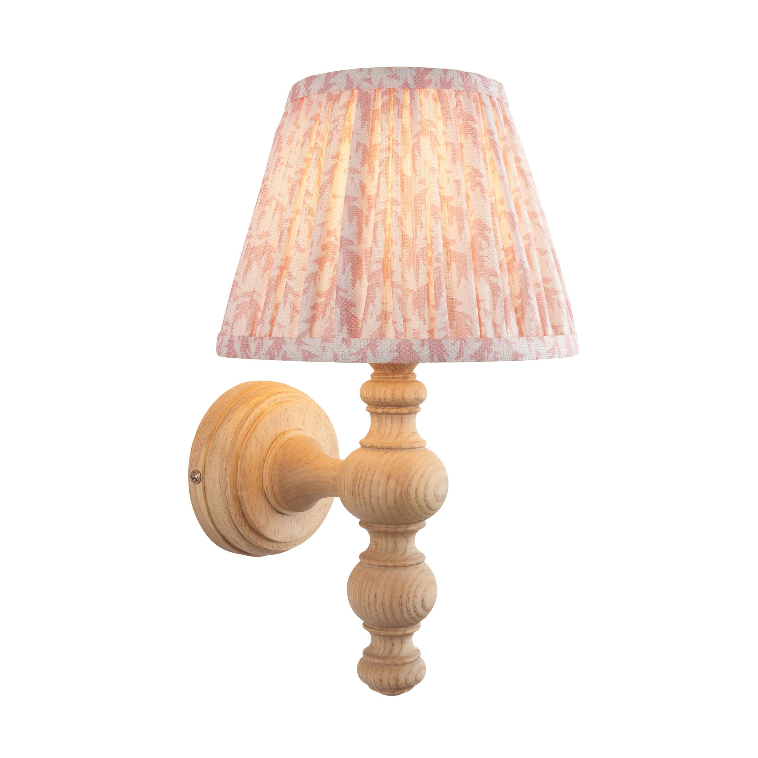 Bibury Wooden Wall Light & Leaf 20cm Peachy keen Shade