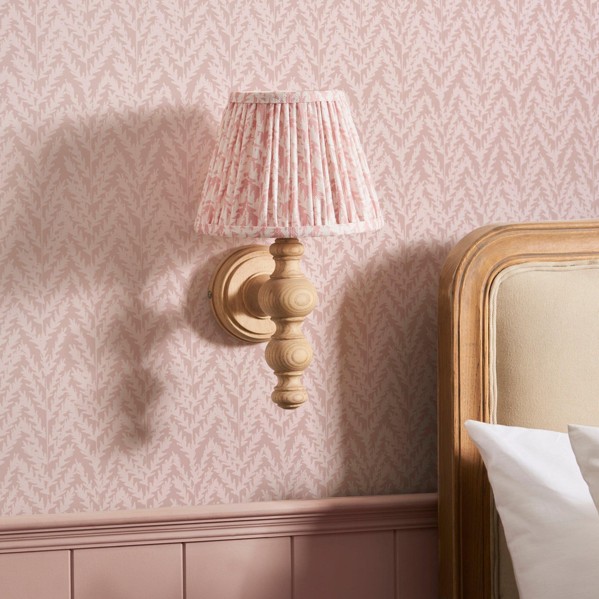 Bibury Wooden Wall Light & Leaf 20cm Peachy keen Shade