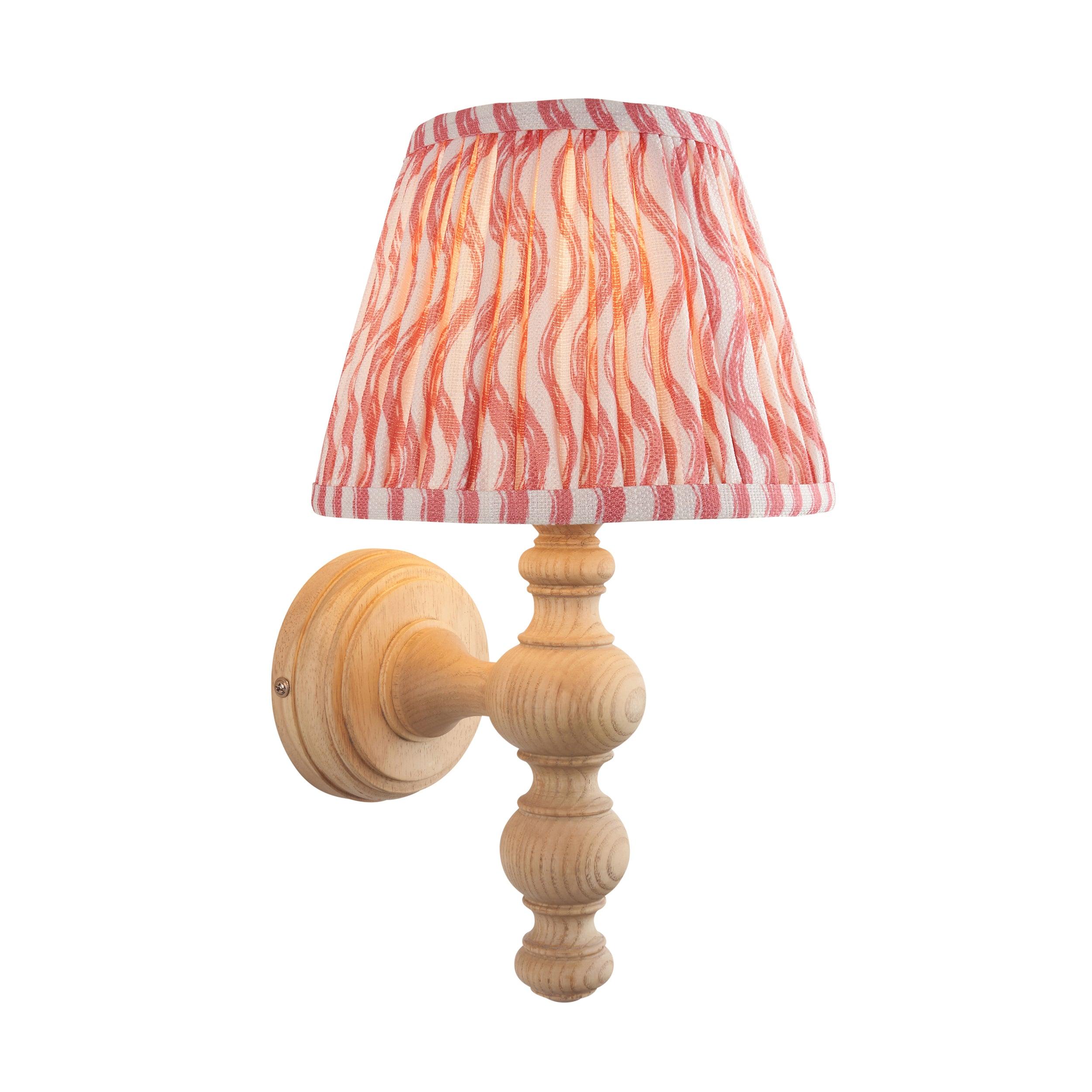 Bibury Wooden Wall Light & Ripple 20cm Coral Pink Shade
