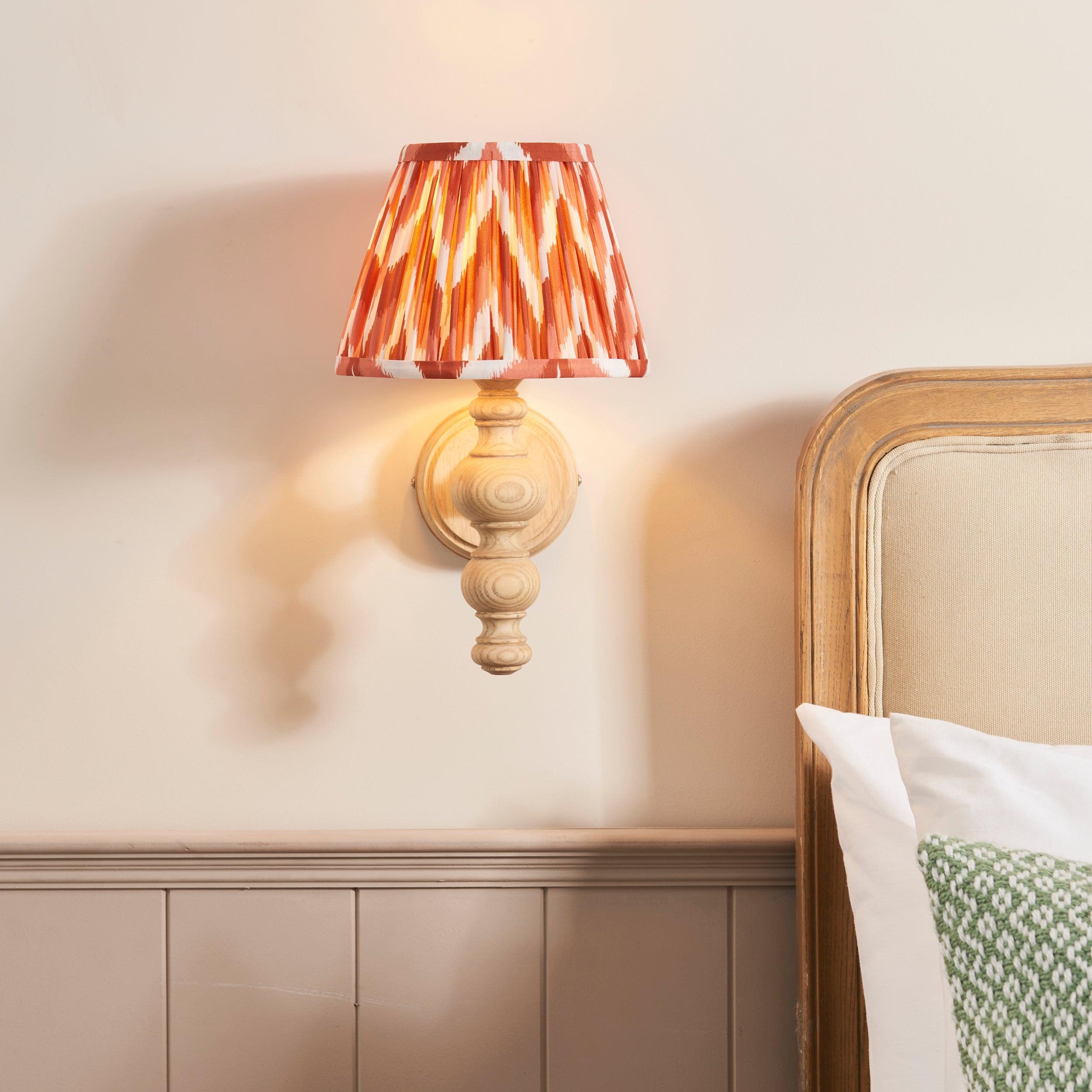 Bibury Wooden Wall Light & Zigzag 20cm Apricot Orange Shade