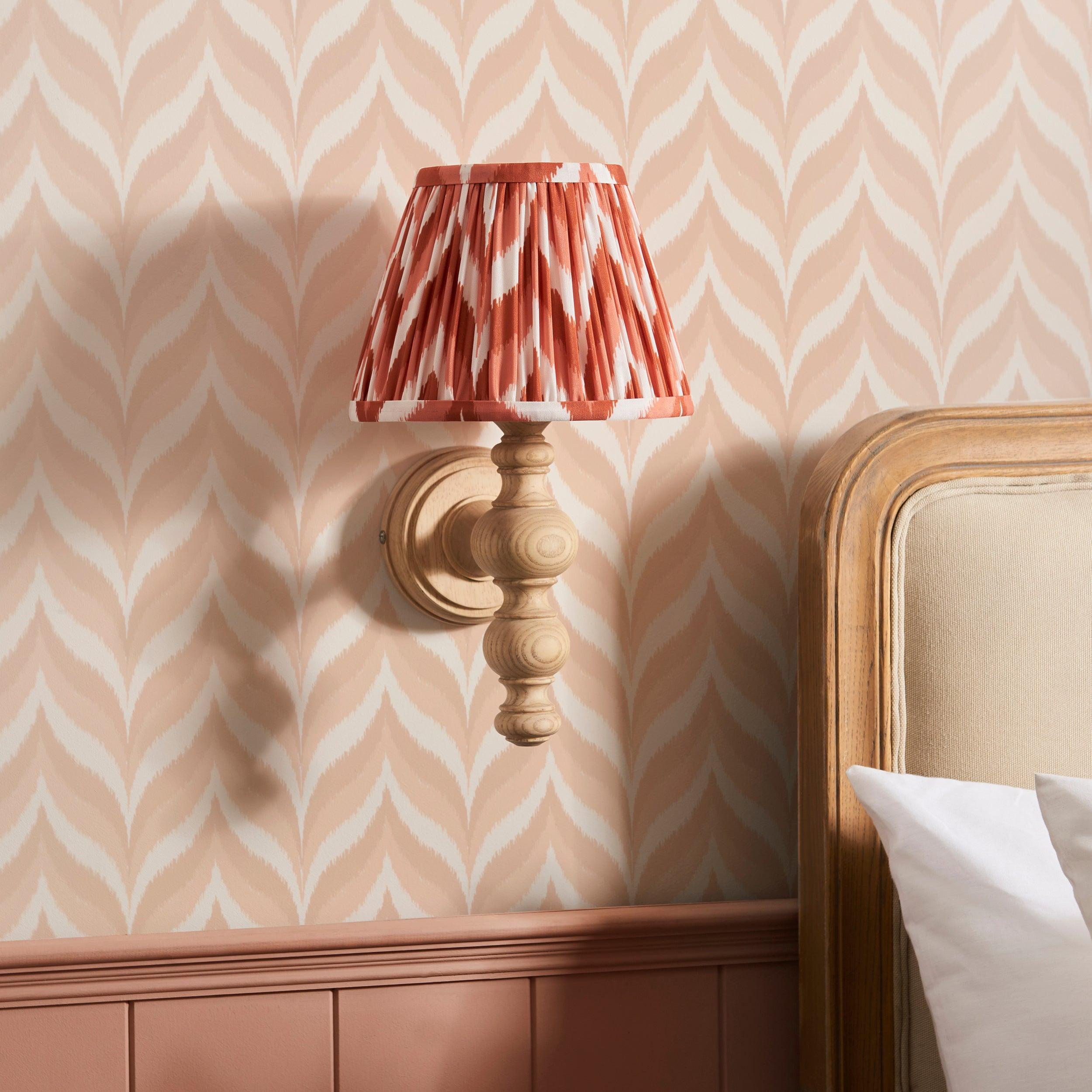 Bibury Wooden Wall Light & Zigzag 20cm Apricot Orange Shade