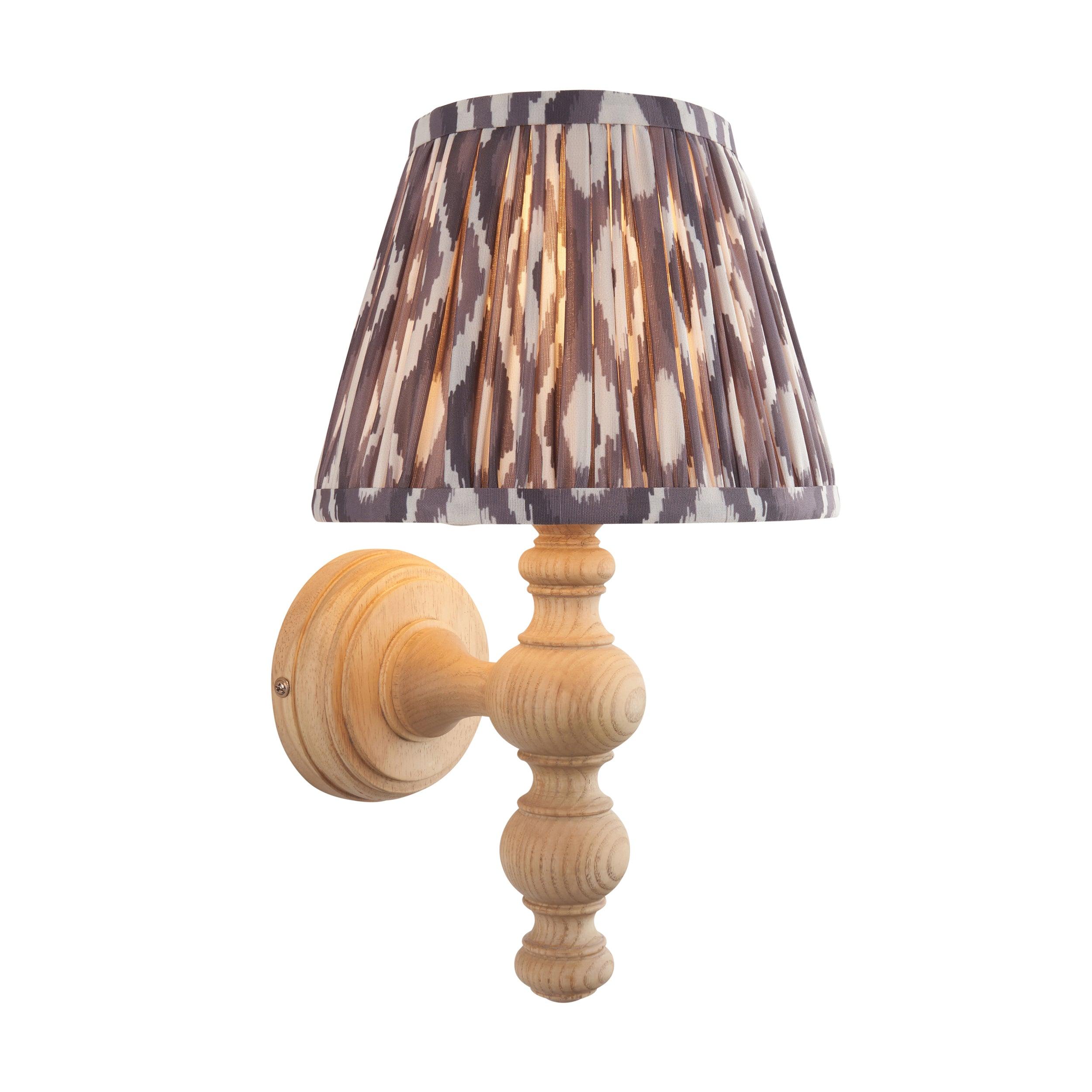 Bibury Wooden Wall Light & Ikat 20cm Pearl Grey Shade