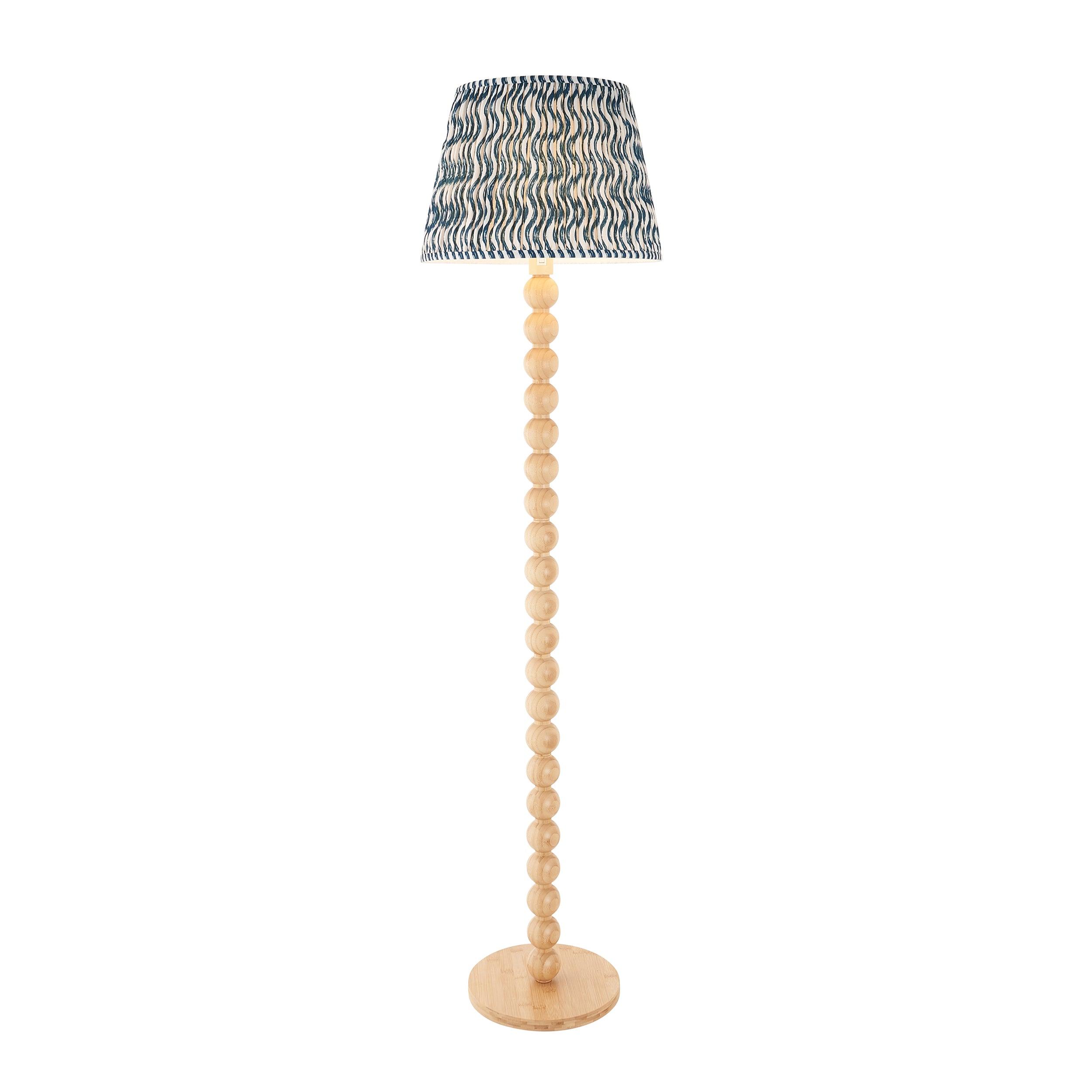 Cane Bamboo Floor Lamp & Ripple 40cm Marlin Blue Shade