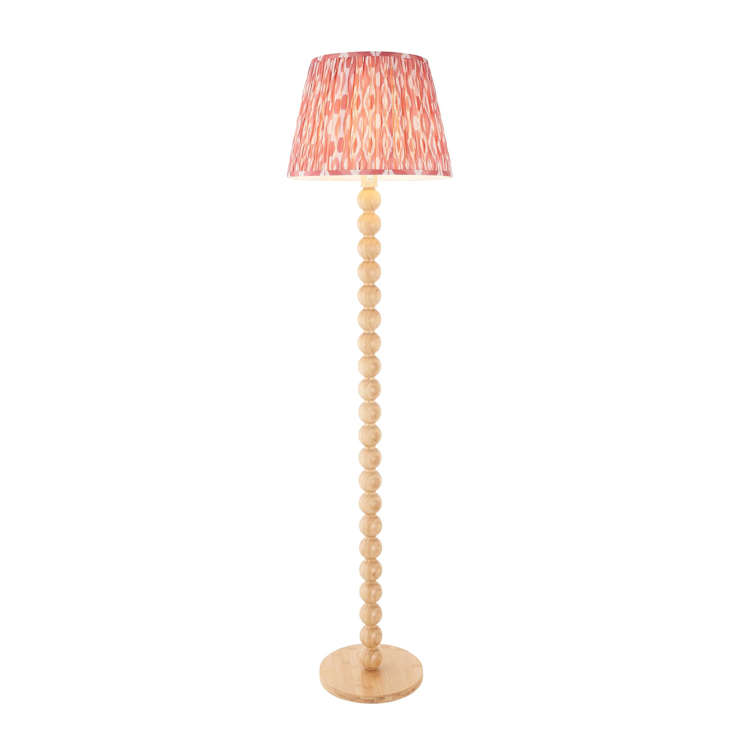 Cane Bamboo Floor Lamp & Ikat 40cm Coral Pink Shade