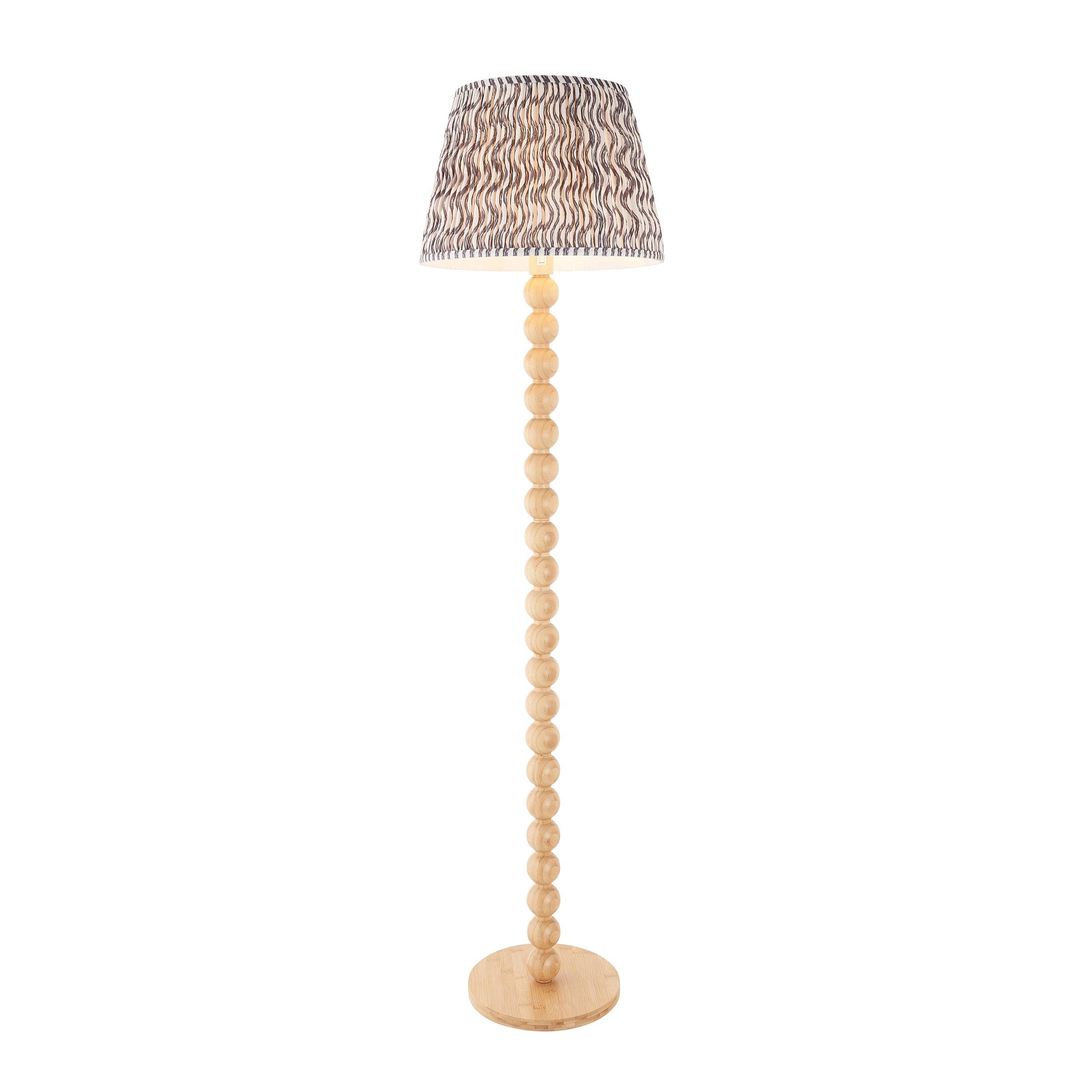 Cane Bamboo Floor Lamp & Ripple 40cm Pearl Grey Shade