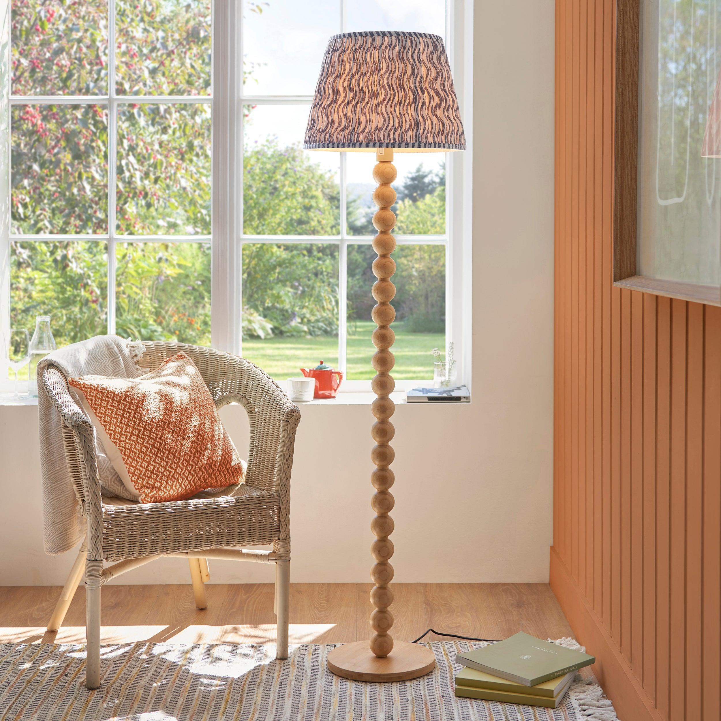 Cane Bamboo Floor Lamp & Ripple 40cm Pearl Grey Shade