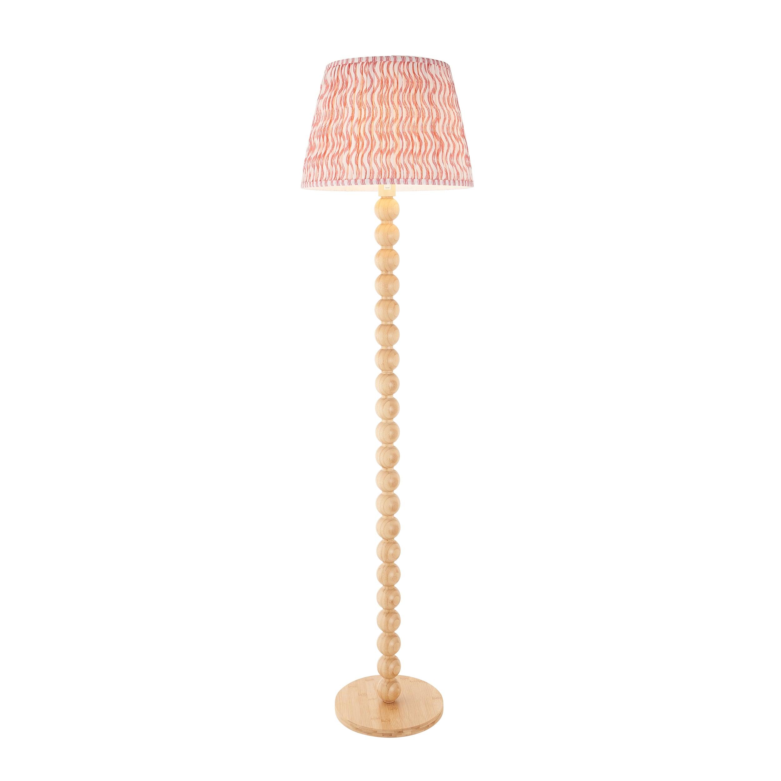 Cane Bamboo Floor Lamp & Ripple 40cm Coral Pink Shade