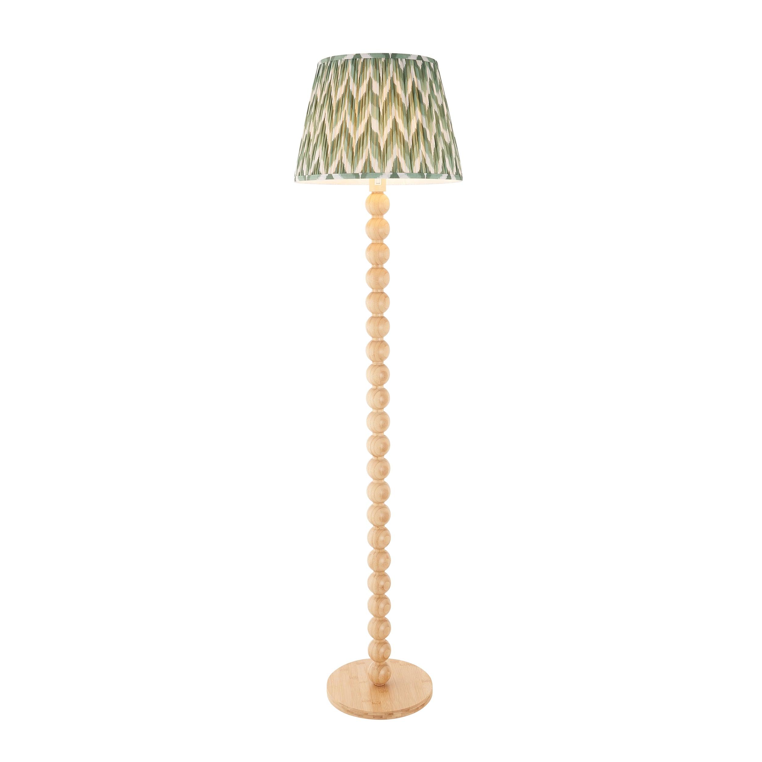 Cane Bamboo Floor Lamp & Zigzag 40cm Cotswold Green Shade