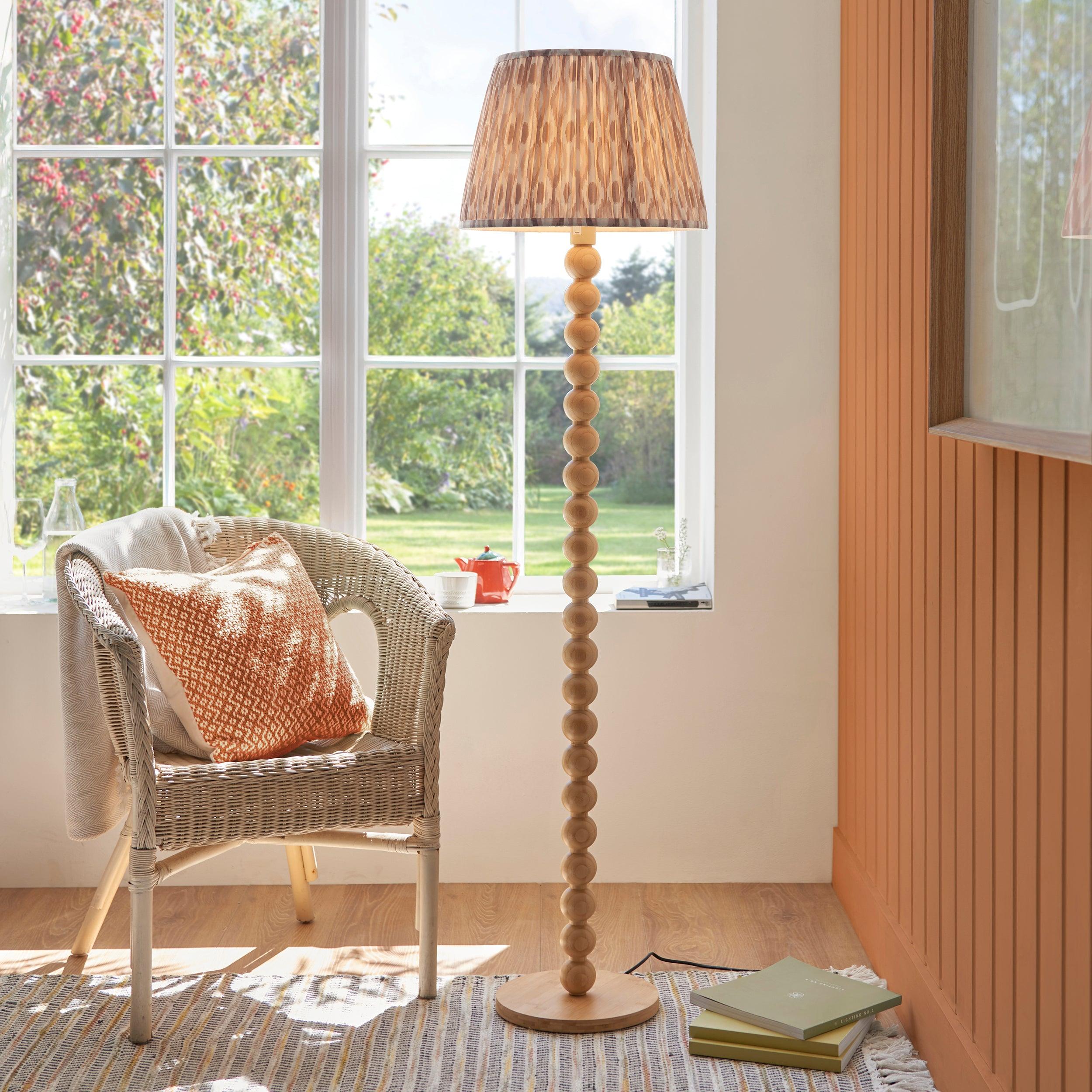 Cane Bamboo Floor Lamp & Ikat 40cm Neutral Shade
