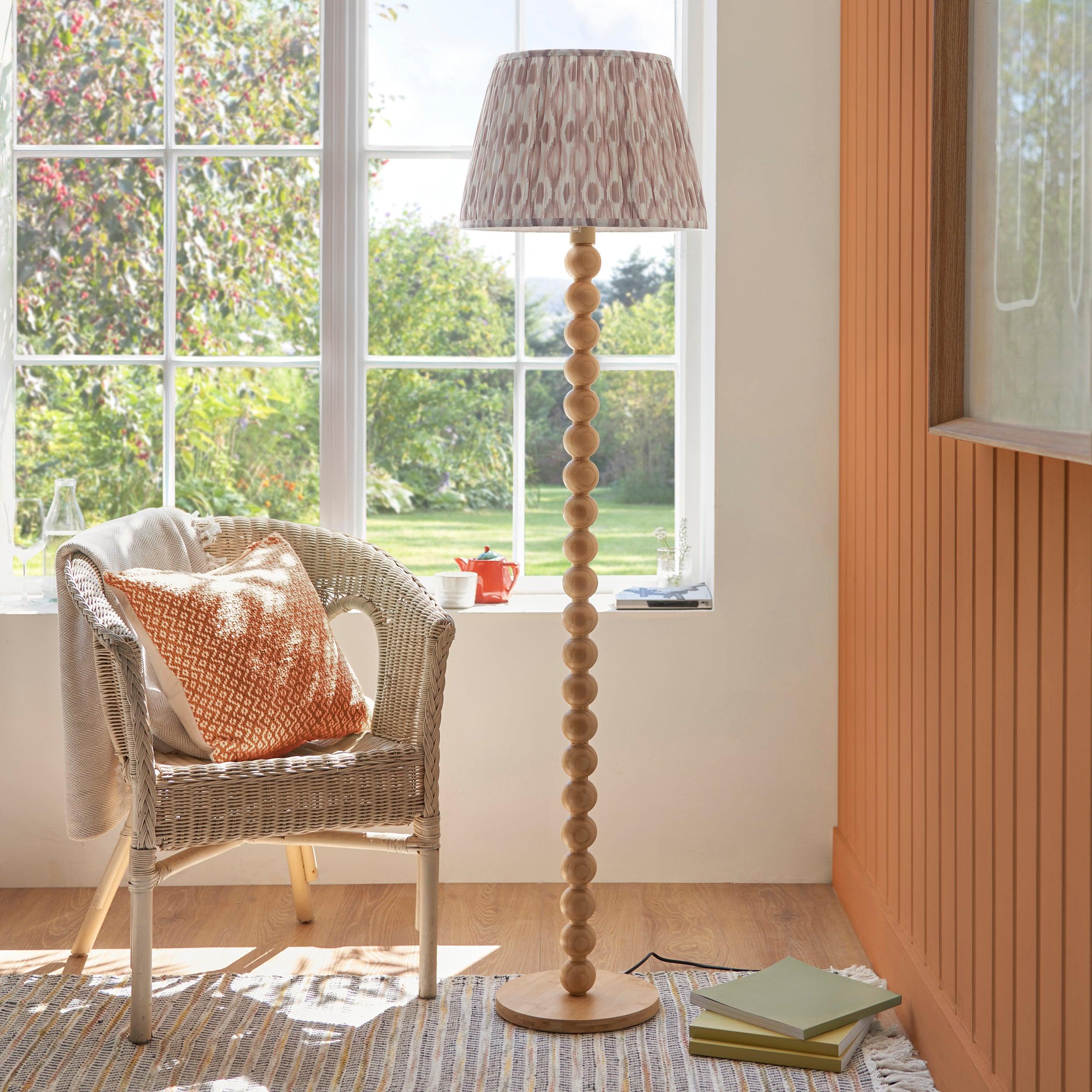 Cane Bamboo Floor Lamp & Ikat 40cm Neutral Shade