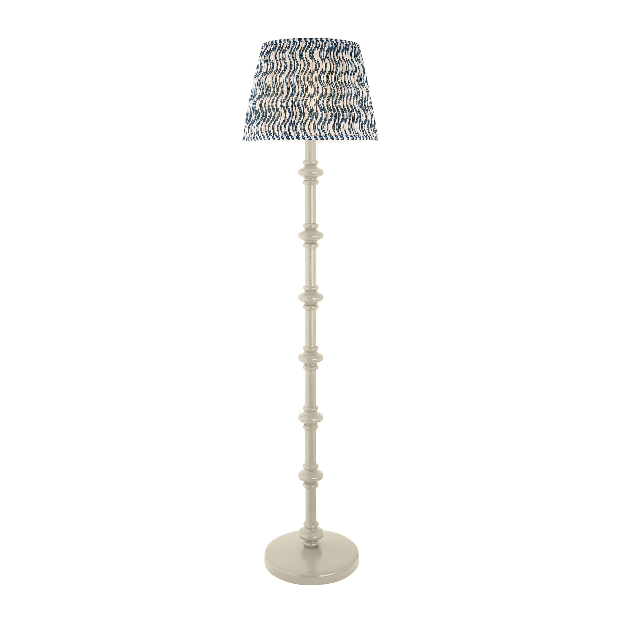 Carnaby White Wooden Floor Lamp & Ripple 40cm Marlin Blue Shade
