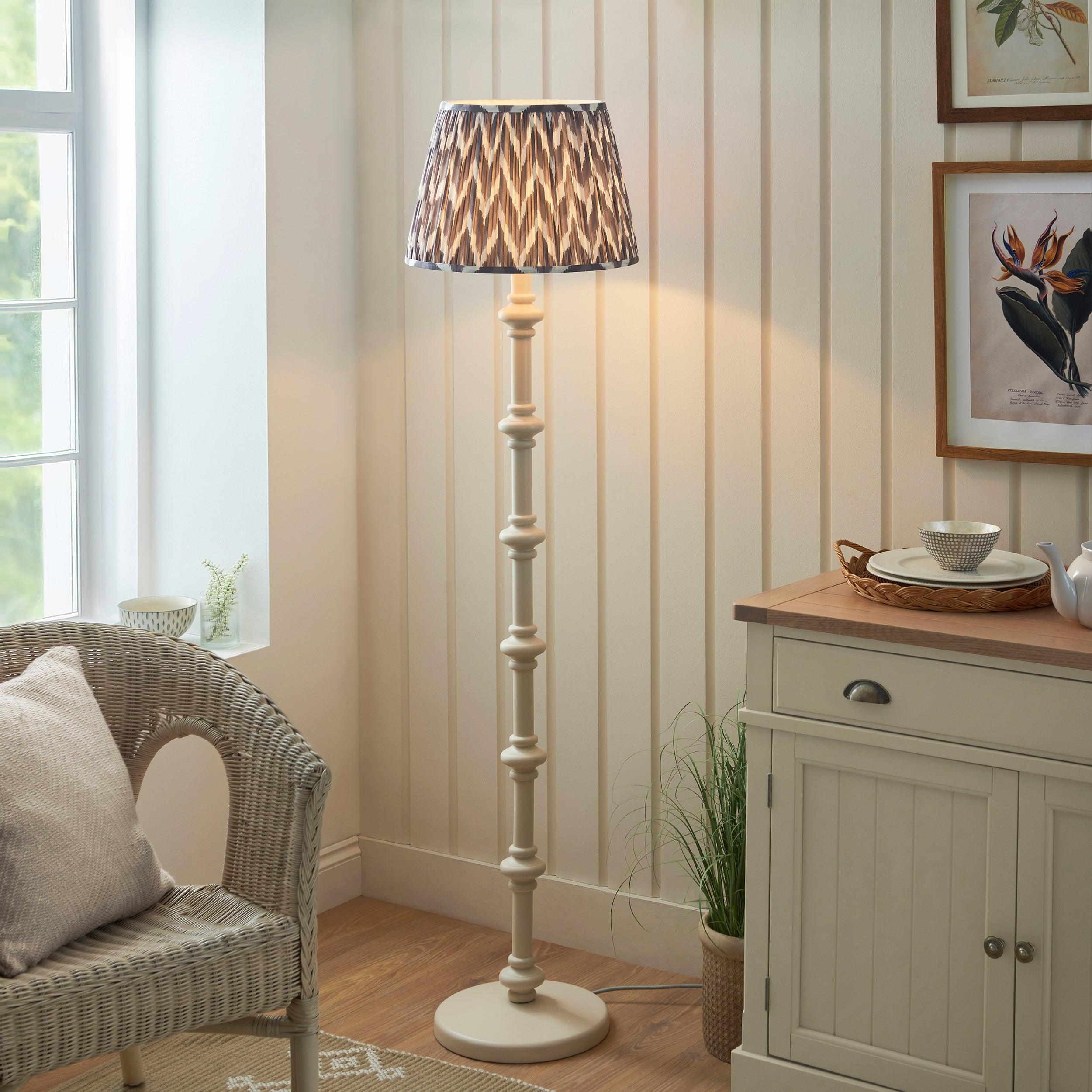 Carnaby White Wooden Floor Lamp & Zigzag 40cm Pearl Grey Shade