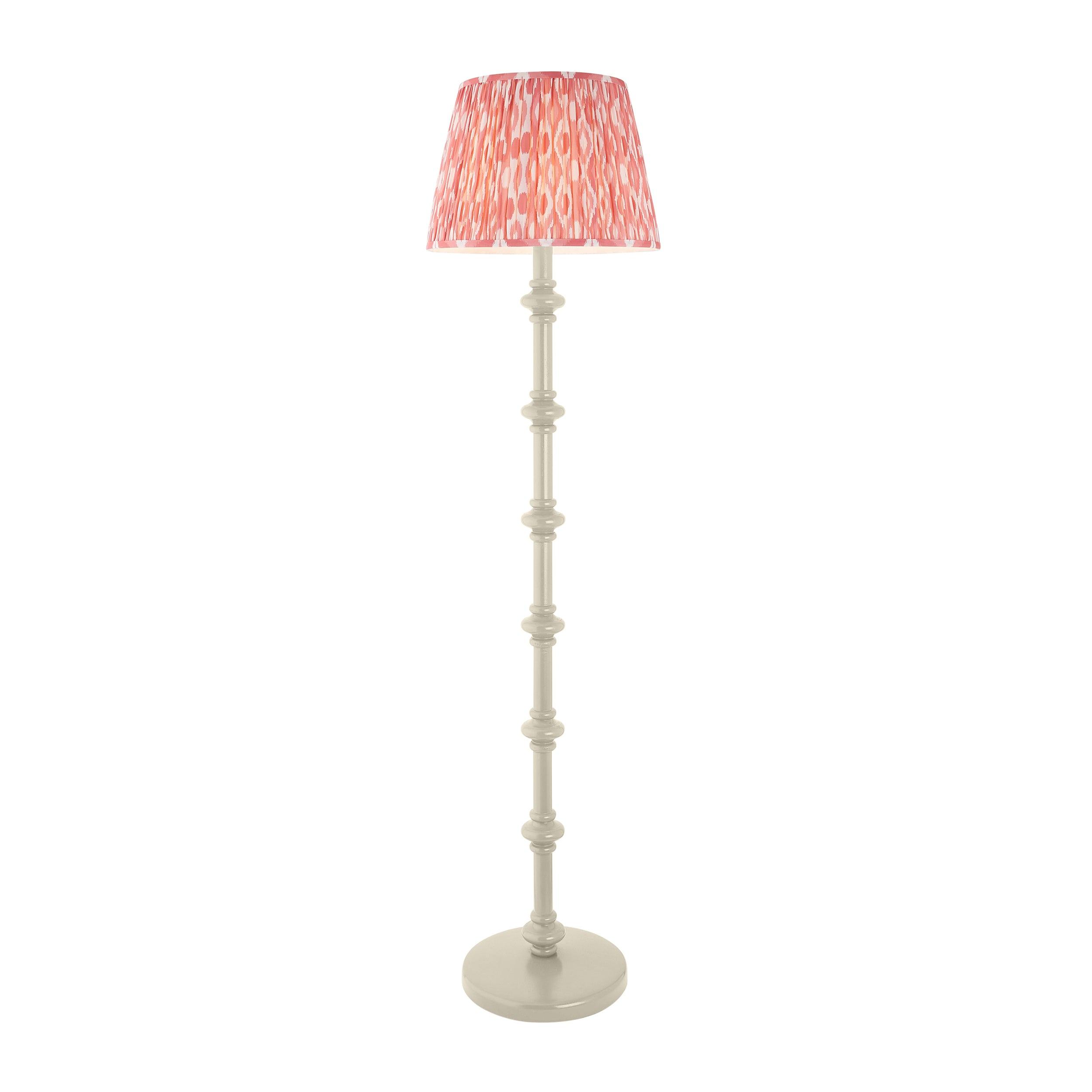 Carnaby White Wooden Floor Lamp & Ikat 40cm Coral Pink Shade