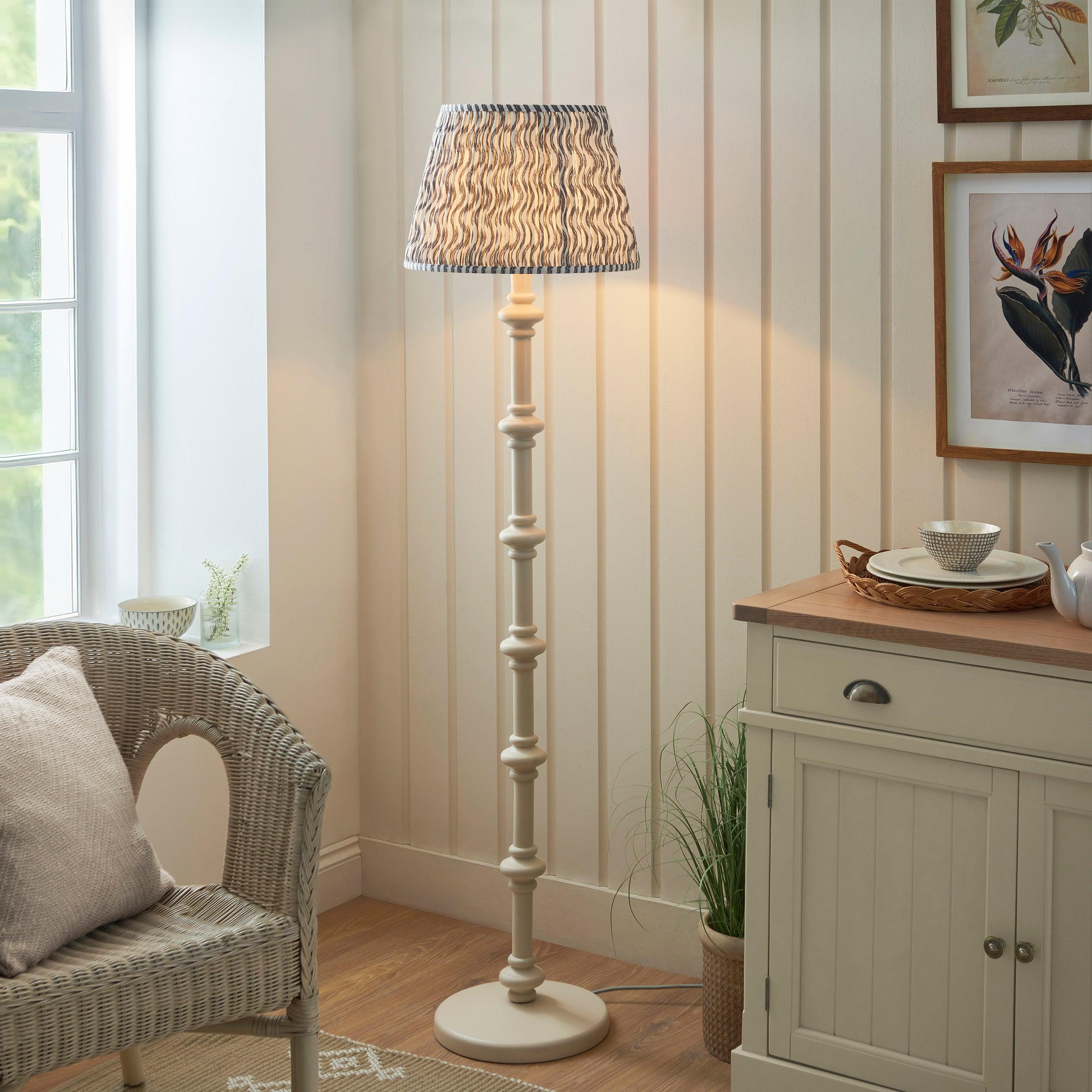 Carnaby White Wooden Floor Lamp & Ripple 40cm Pearl Grey Shade