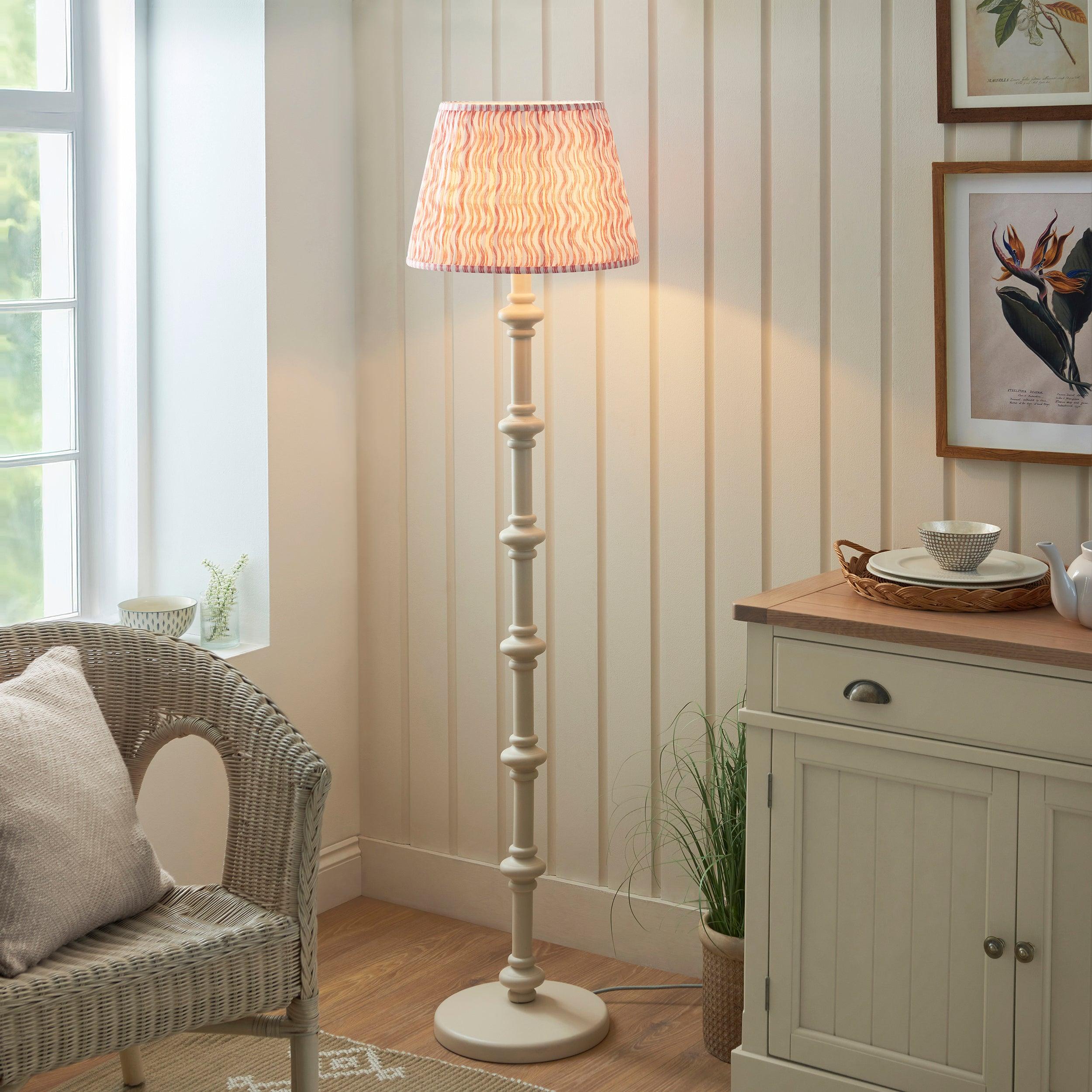 Carnaby White Wooden Floor Lamp & Ripple 40cm Coral Pink Shade