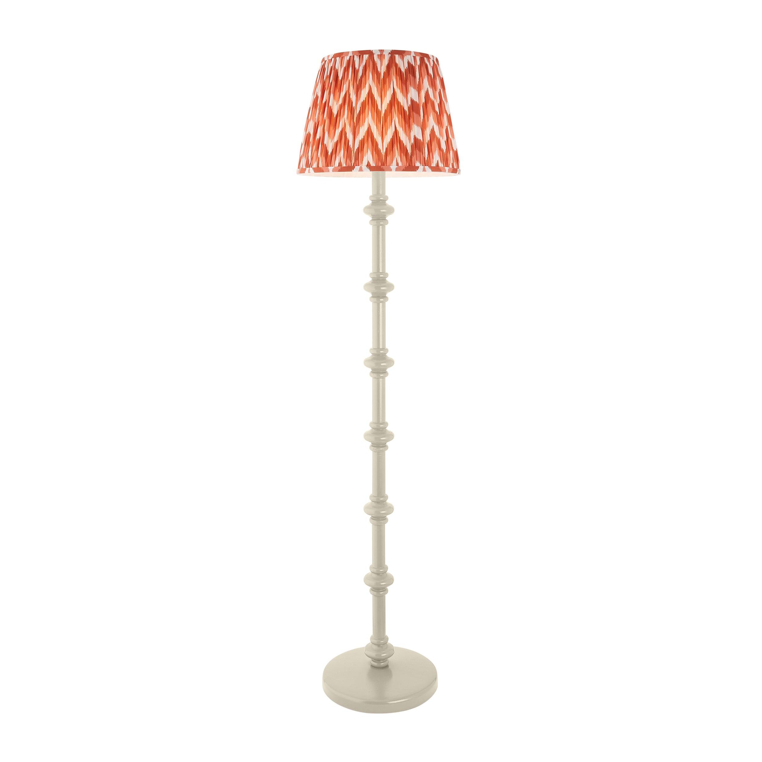 Carnaby White Wooden Floor Lamp & Zigzag 40cm Apricot Orange Shade