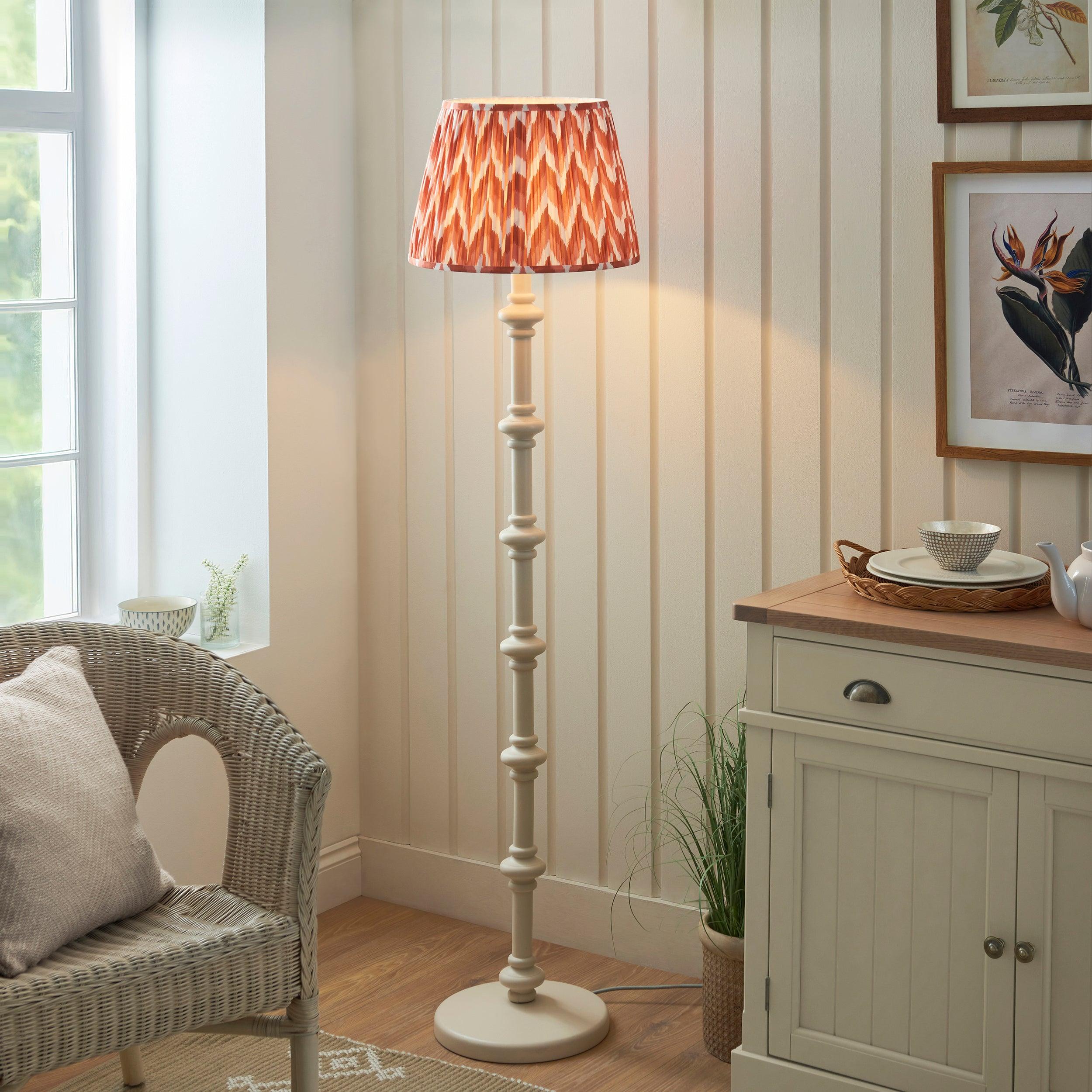 Carnaby White Wooden Floor Lamp & Zigzag 40cm Apricot Orange Shade