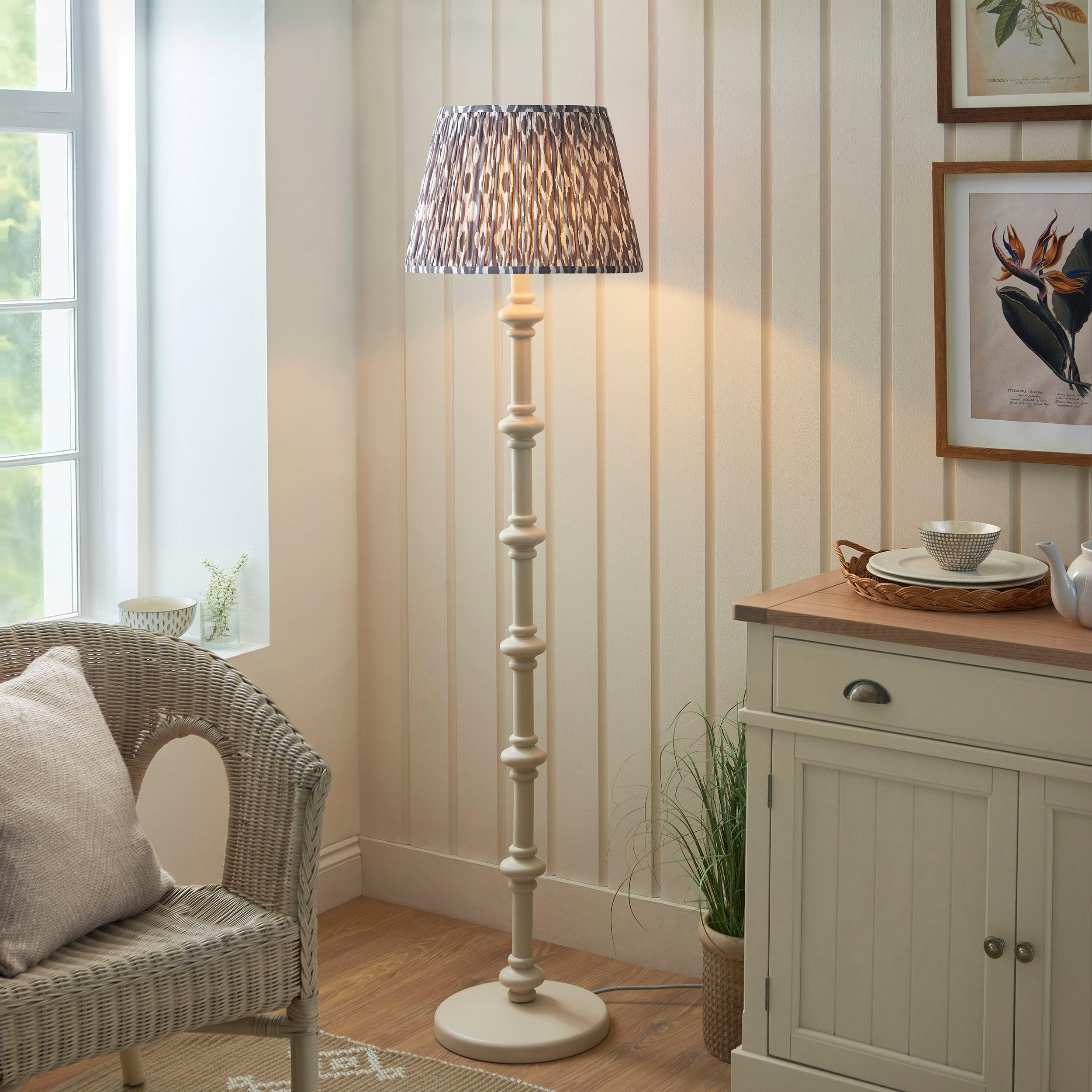 Carnaby White Wooden Floor Lamp & Ikat 40cm Pearl Grey Shade