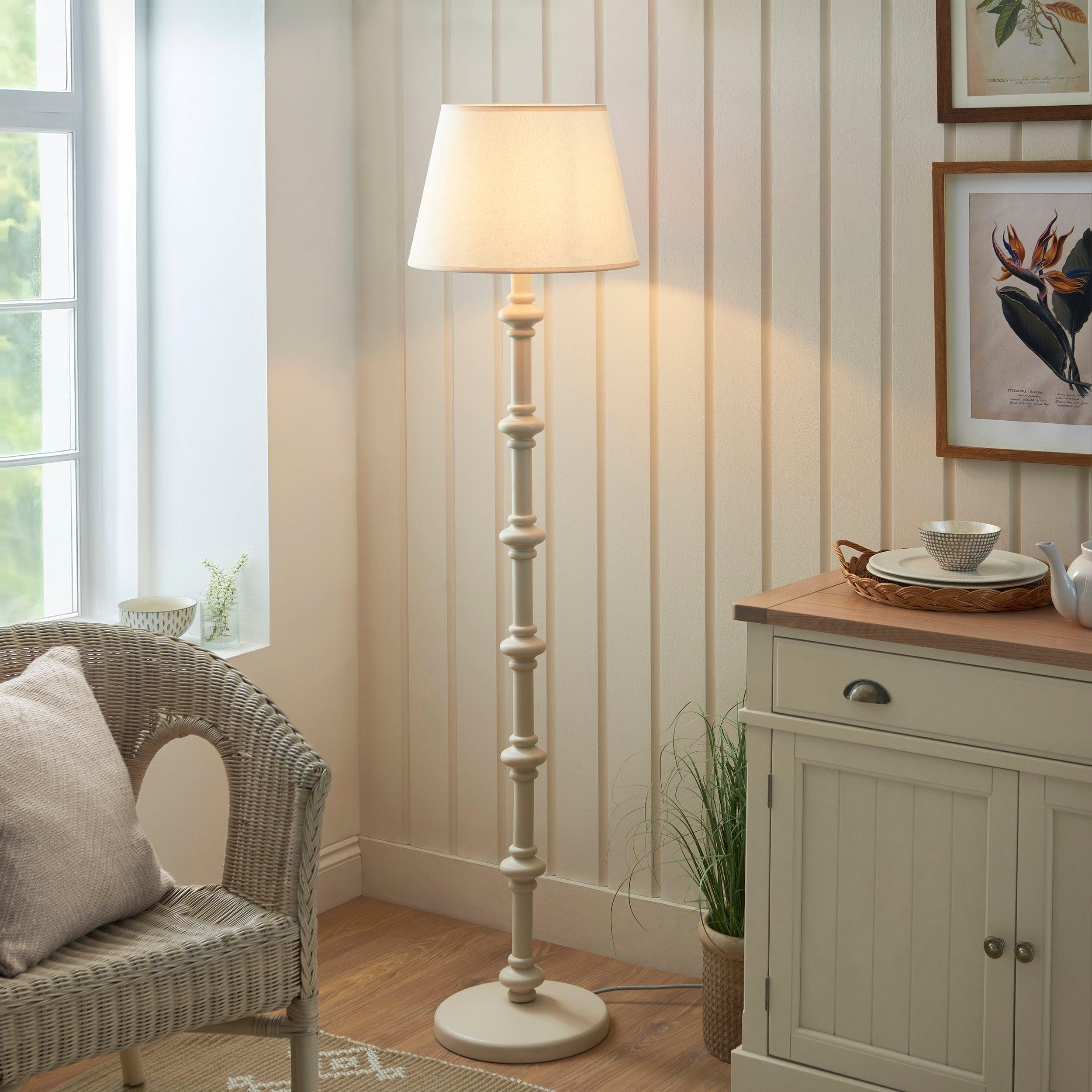Carnaby White Wooden Floor Lamp & Ivy 40cm Vintage White Shade